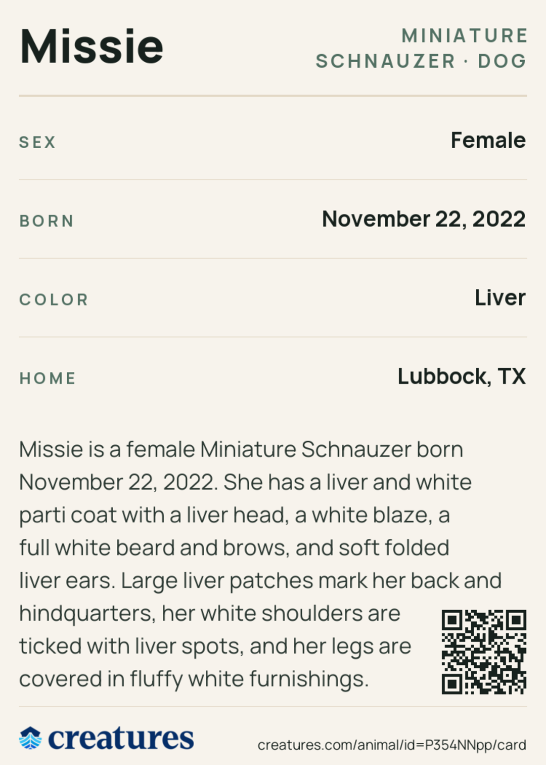 Missie Creature Card back