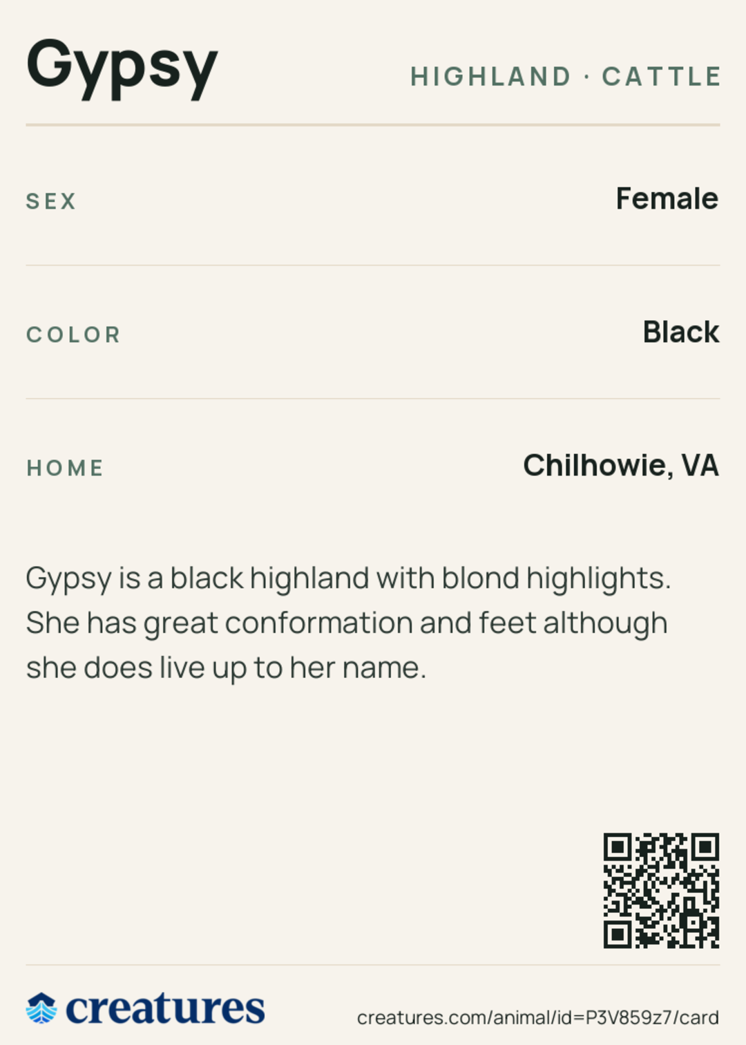 Gypsy Creature Card back