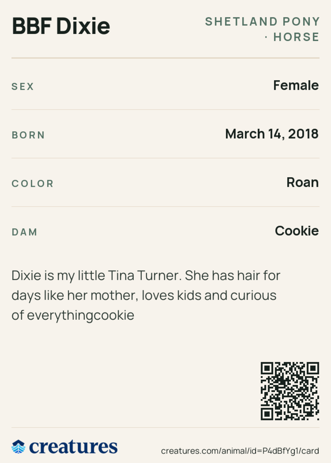BBF Dixie Creature Card back