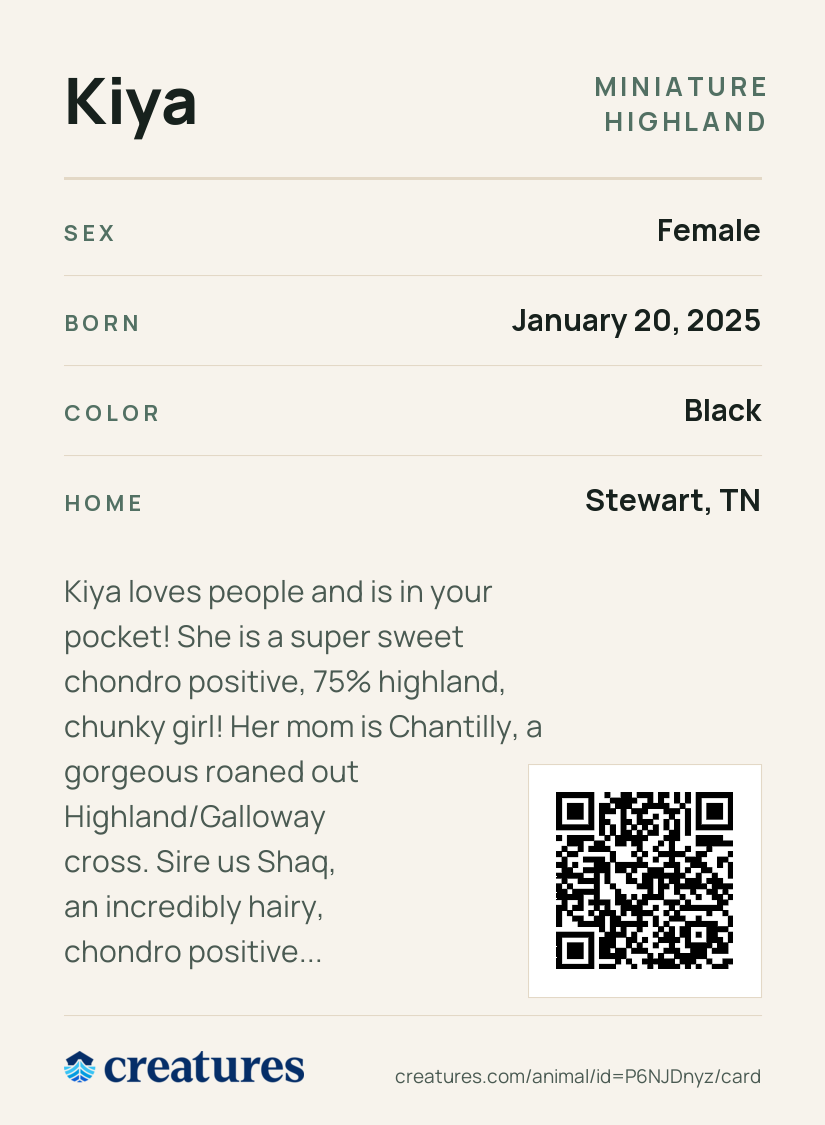 Kiya Creature Card back