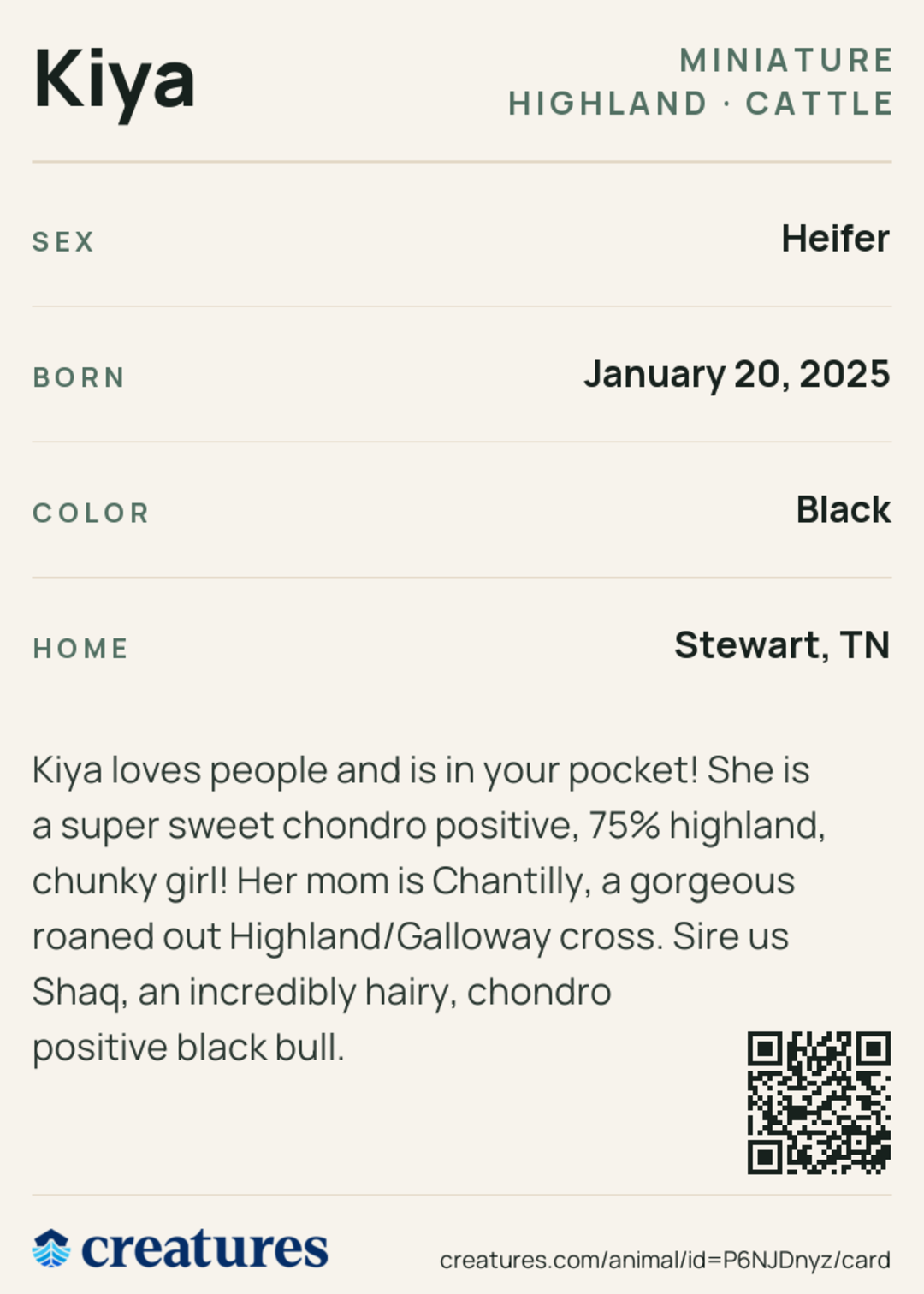 Kiya Creature Card back