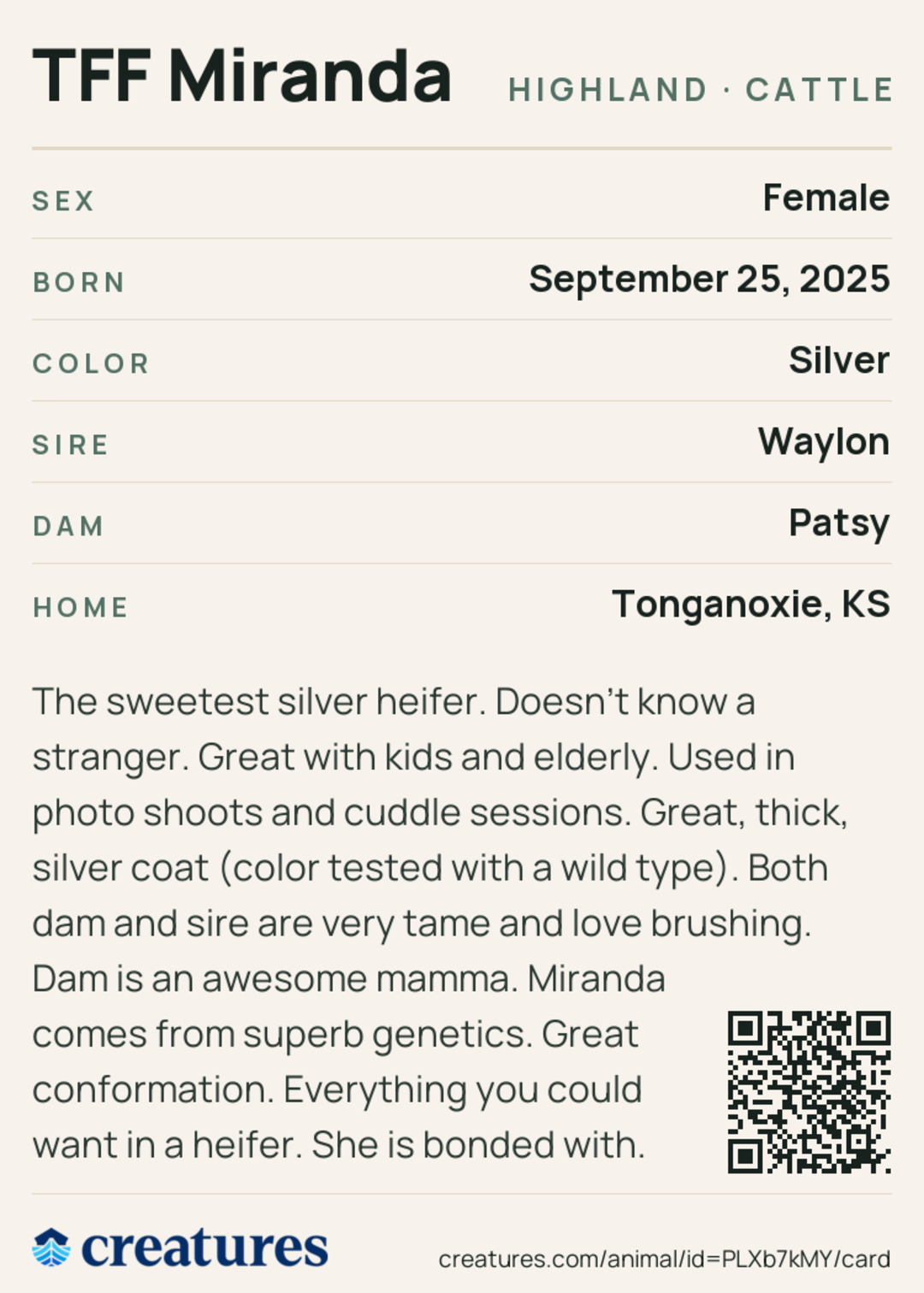 TFF Miranda Creature Card back