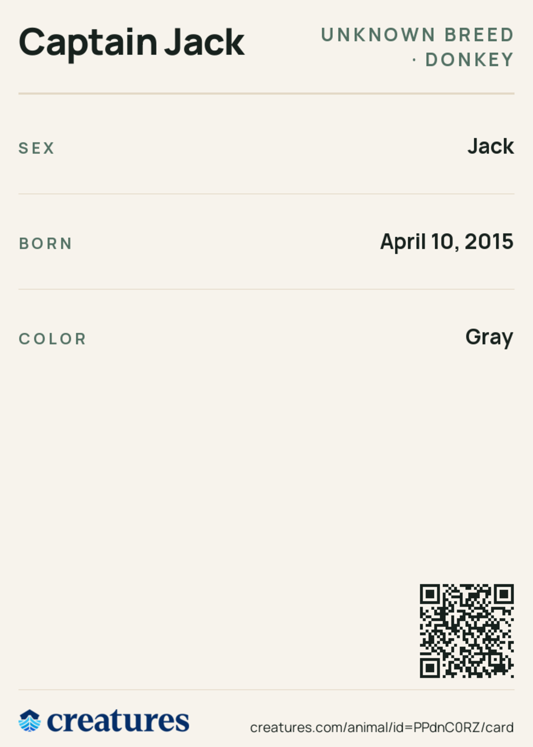 Captain Jack Creature Card back