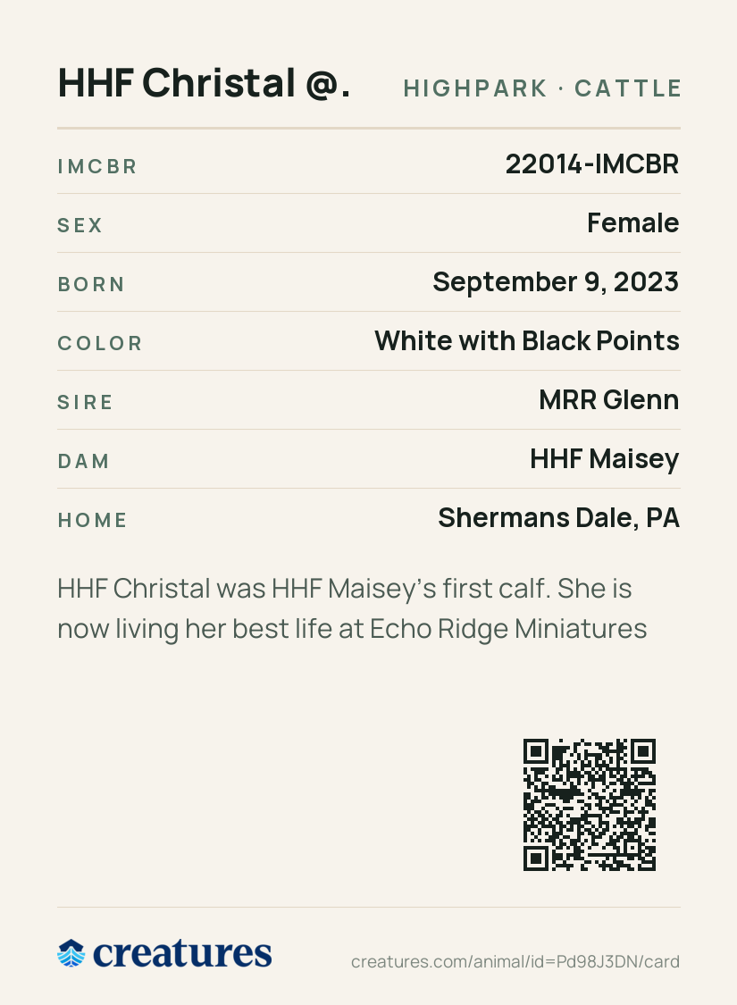 HHF Christal @ Echo Ridge Minatures Creature Card back
