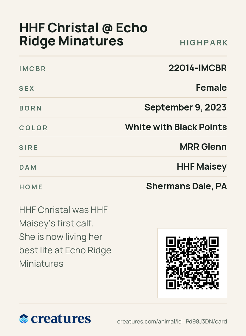 HHF Christal @ Echo Ridge Minatures Creature Card back