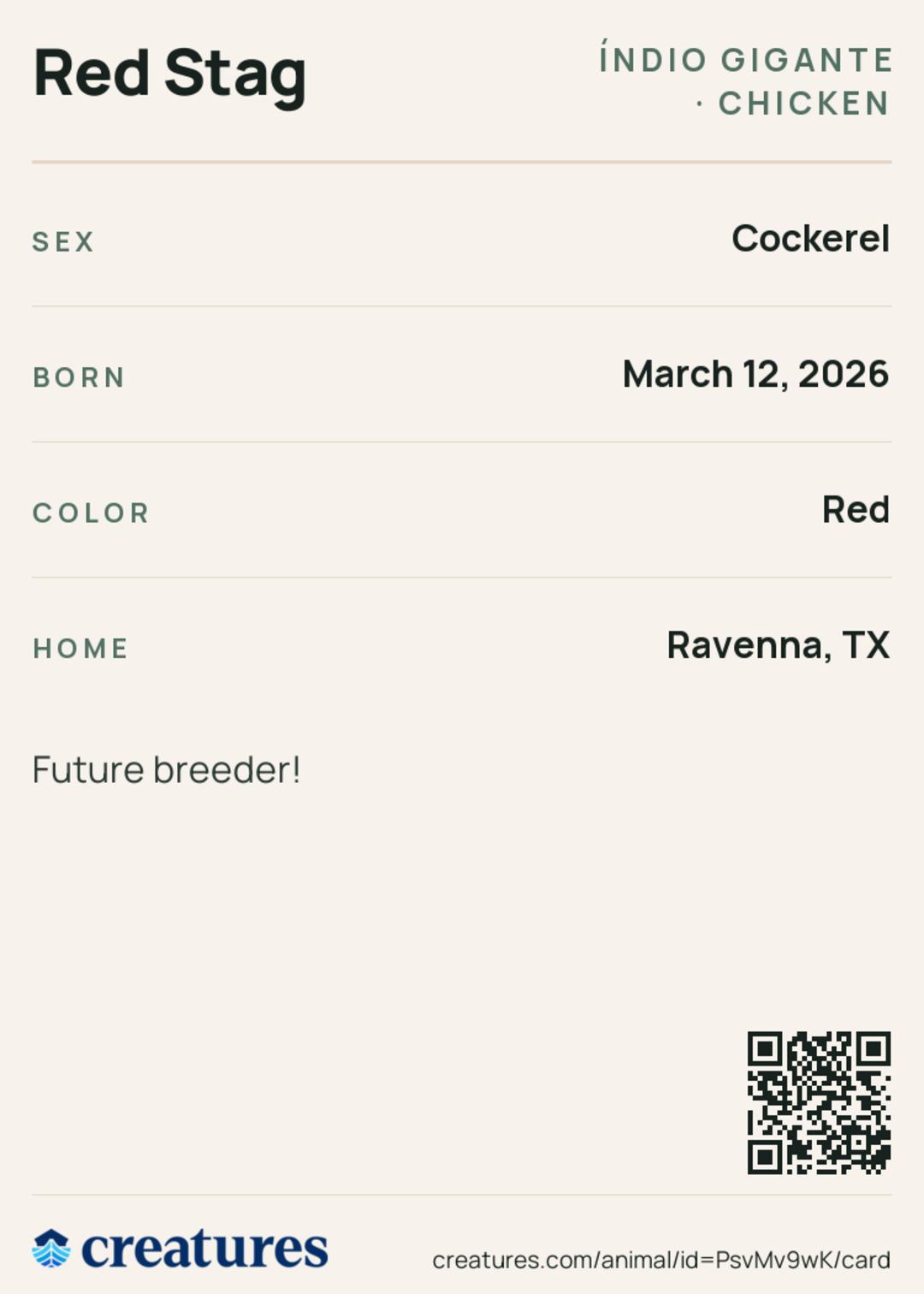 Red Stag Creature Card back