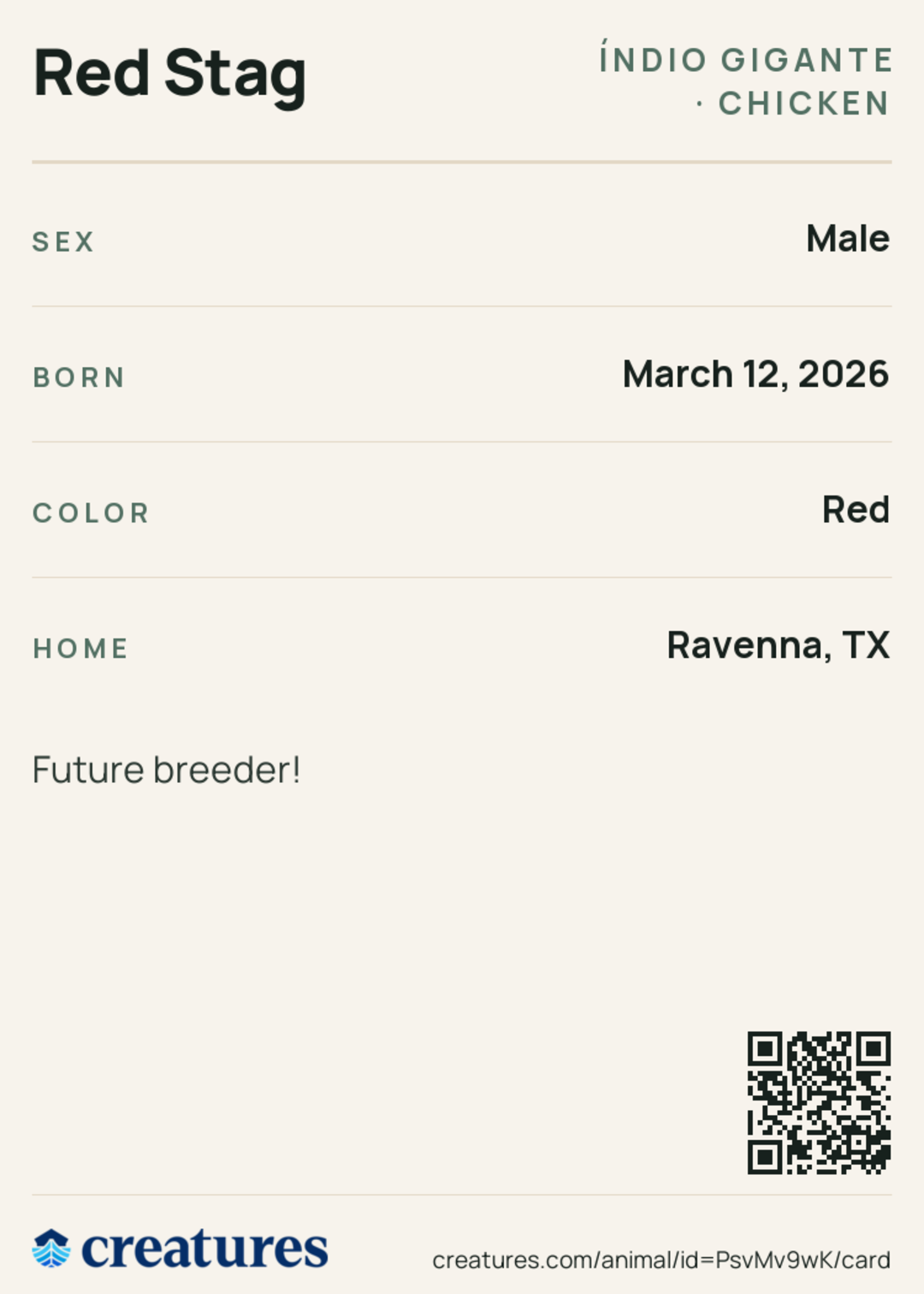 Red Stag Creature Card back