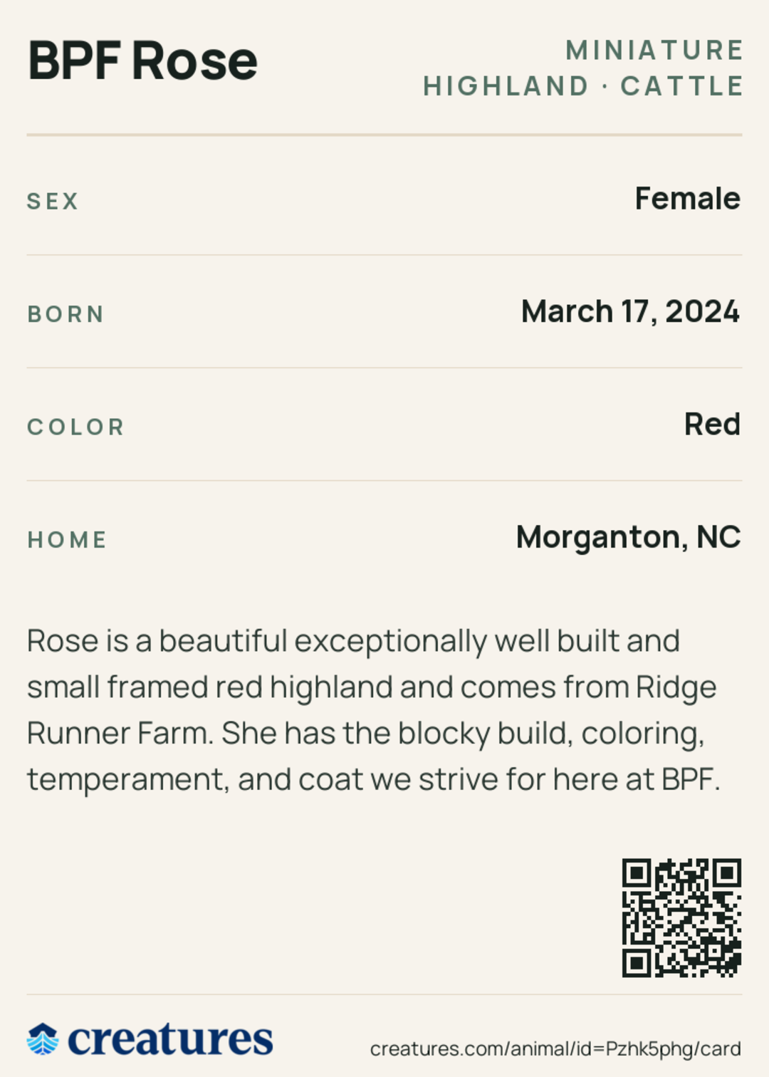 BPF Rose Creature Card back