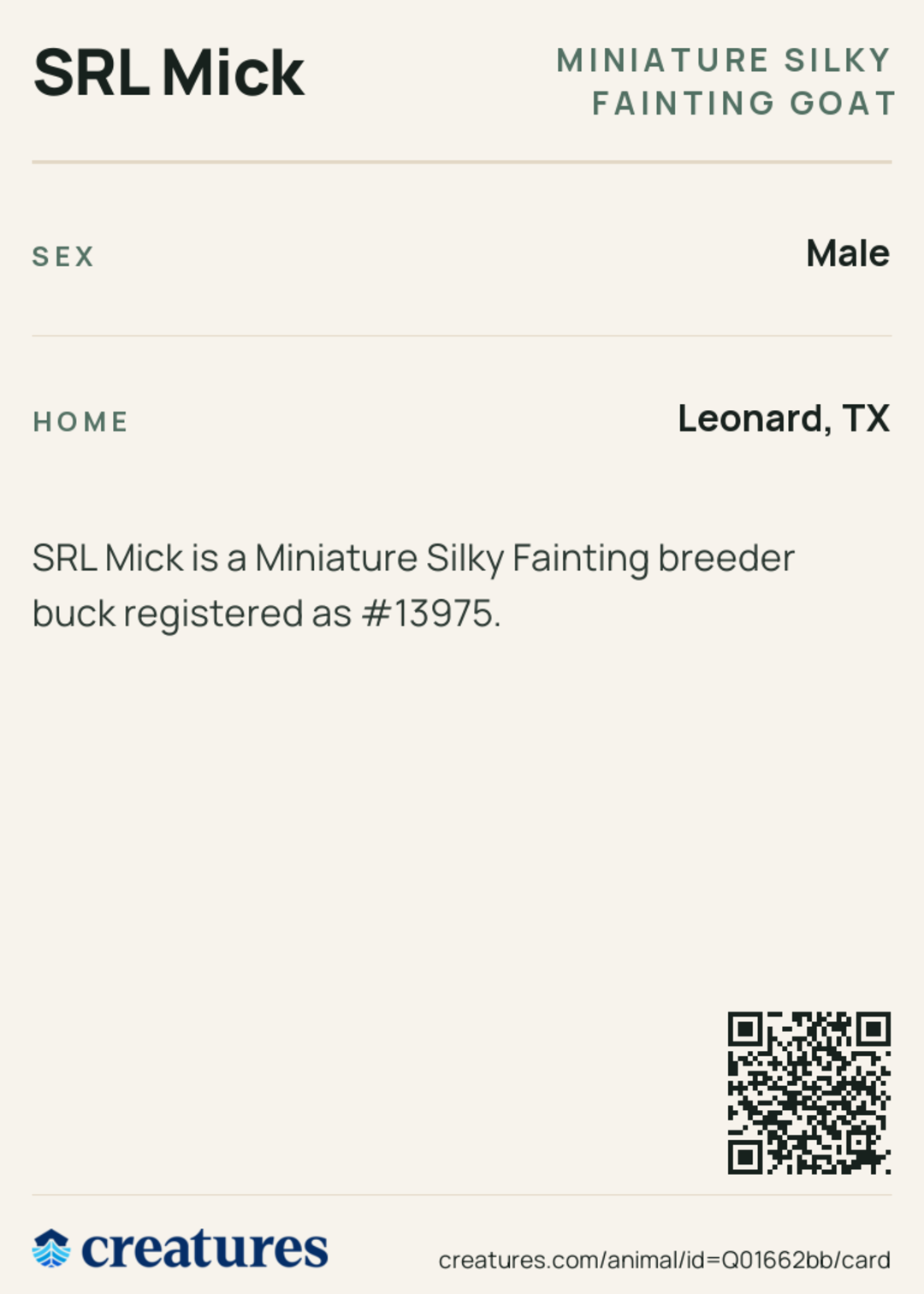 SRL Mick Creature Card back