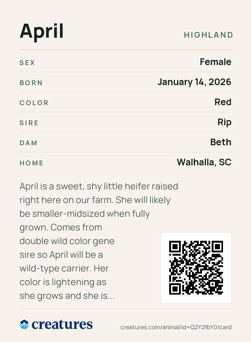 April Creature Card back