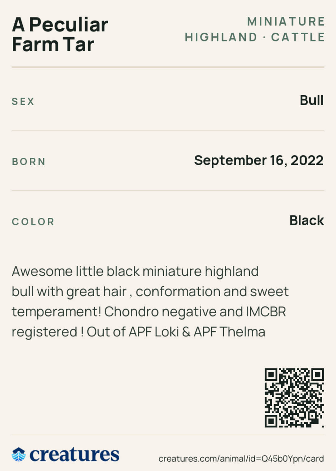 A Peculiar Farm Tar Creature Card back