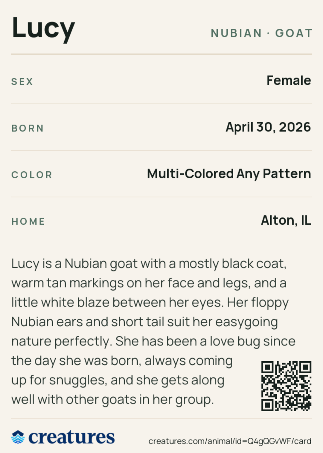 Lucy Creature Card back