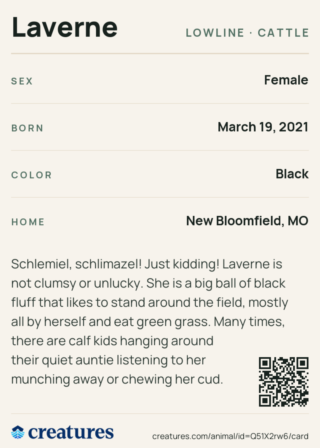 Laverne Creature Card back