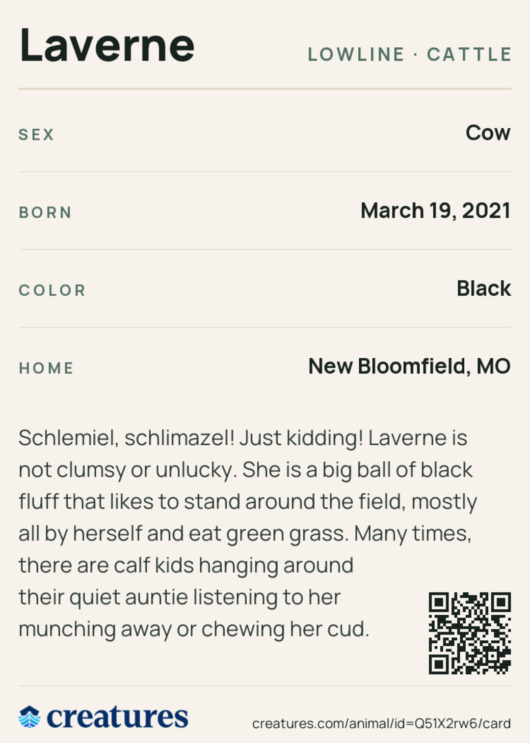 Laverne Creature Card back