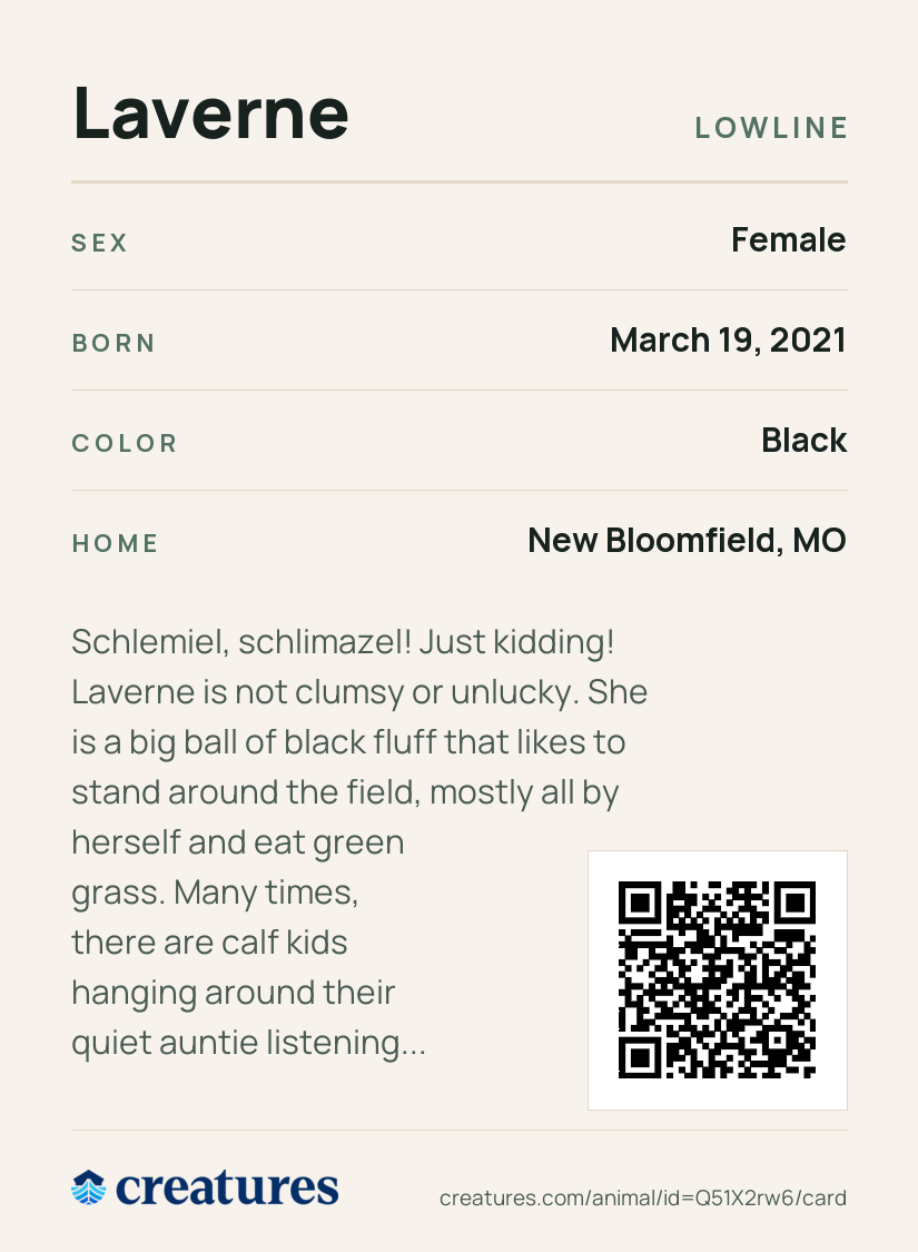 Laverne Creature Card back