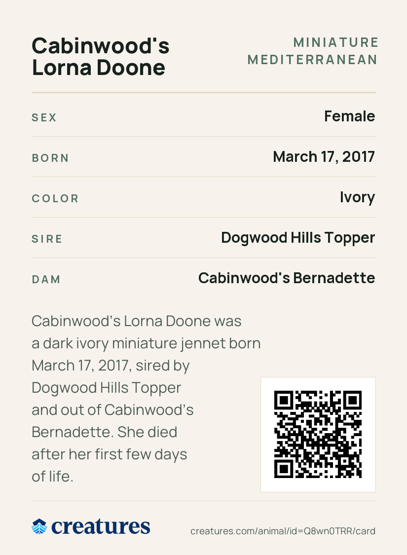 Cabinwood's Lorna Doone Creature Card back