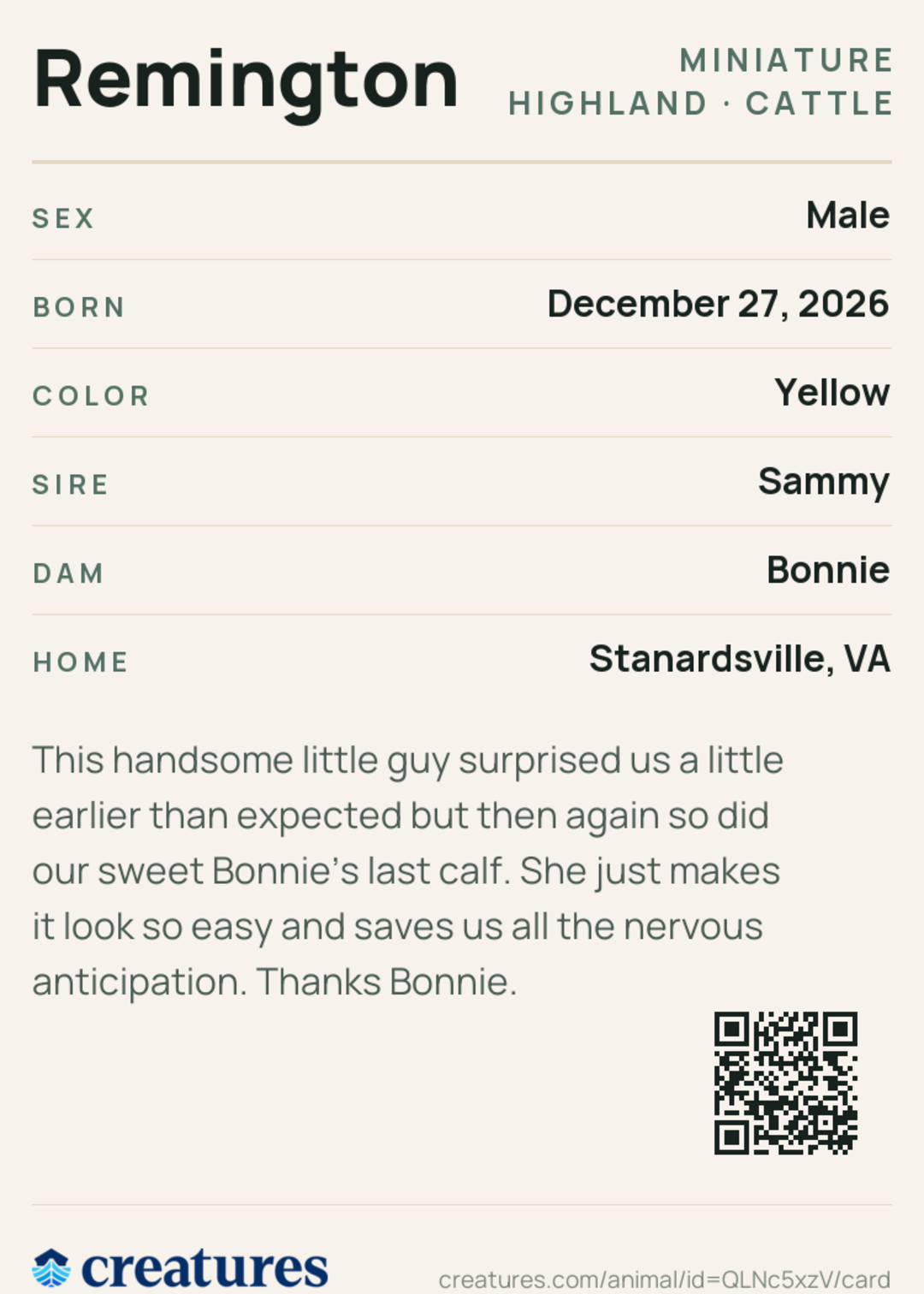 Remington Creature Card back