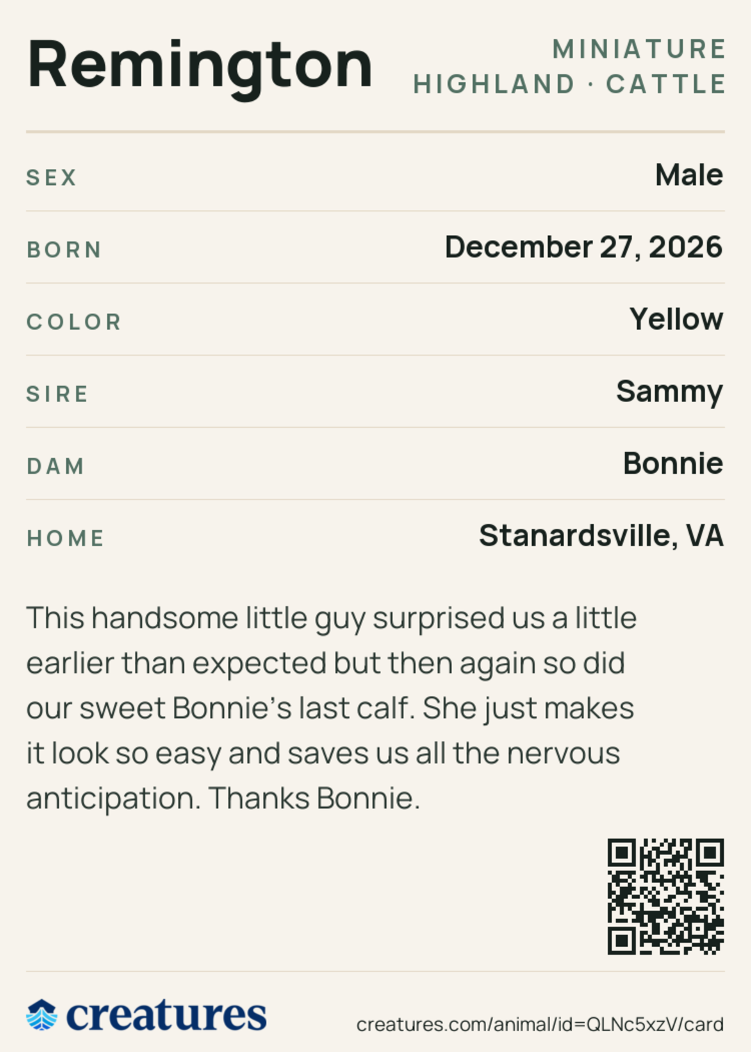 Remington Creature Card back