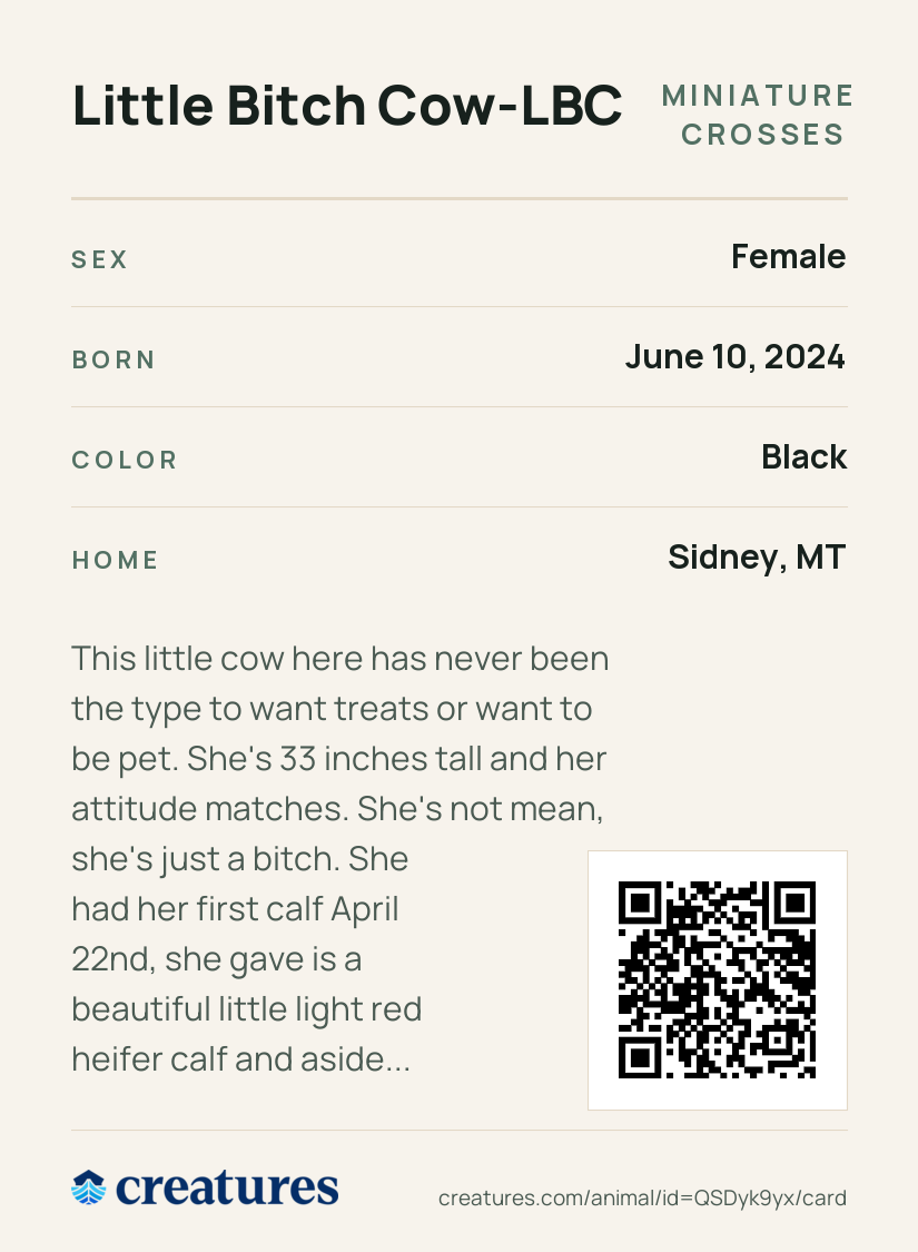 Little Bitch Cow-LBC Creature Card back