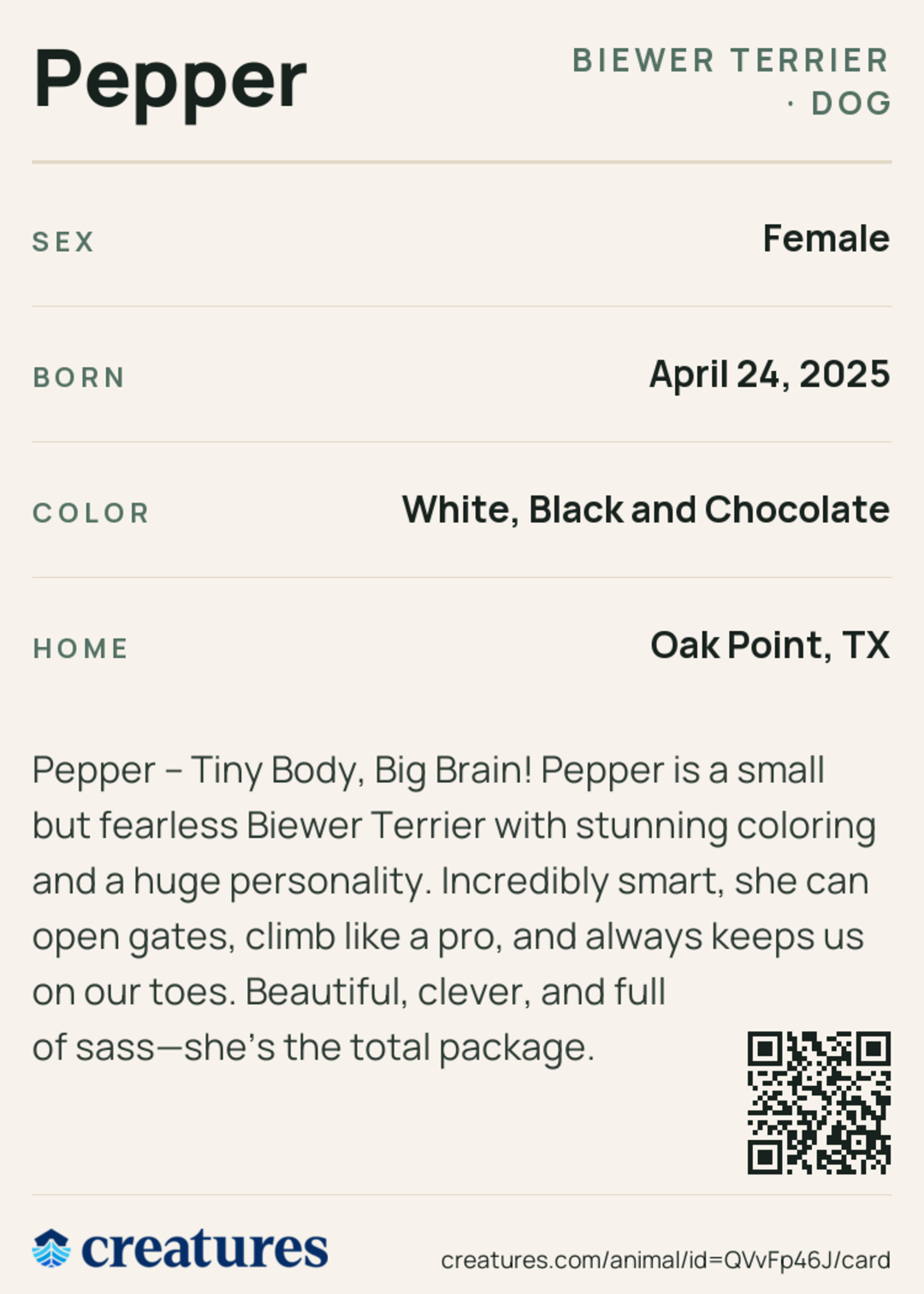 Pepper Creature Card back