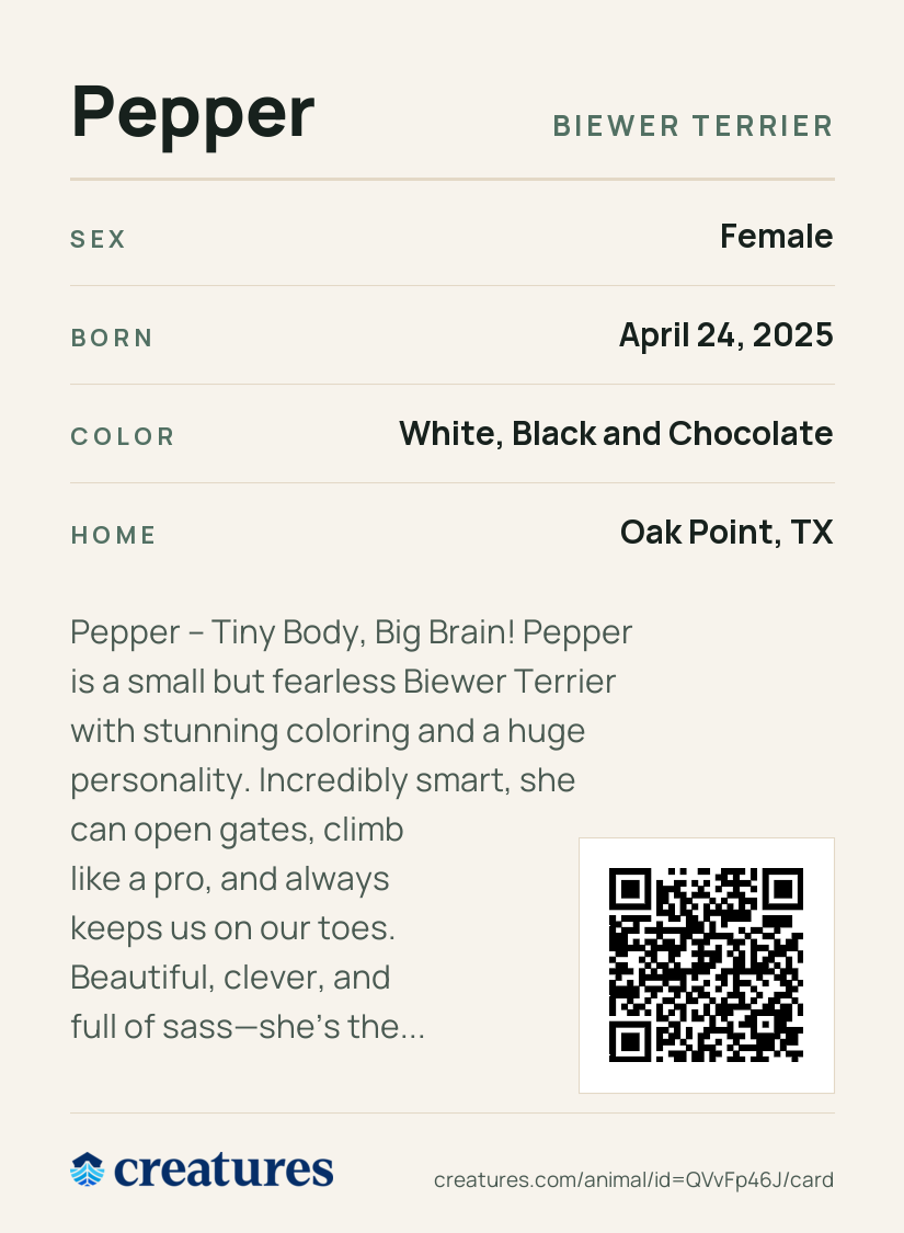 Pepper Creature Card back