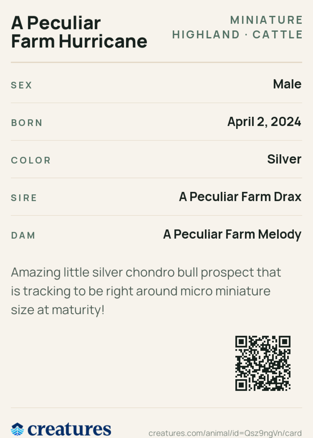 A Peculiar Farm Hurricane Creature Card back