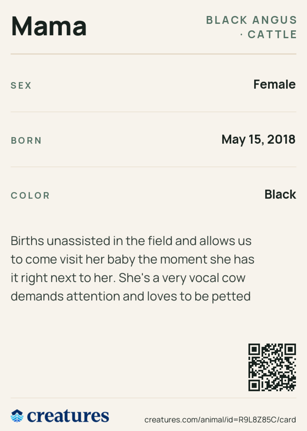 Mama Creature Card back