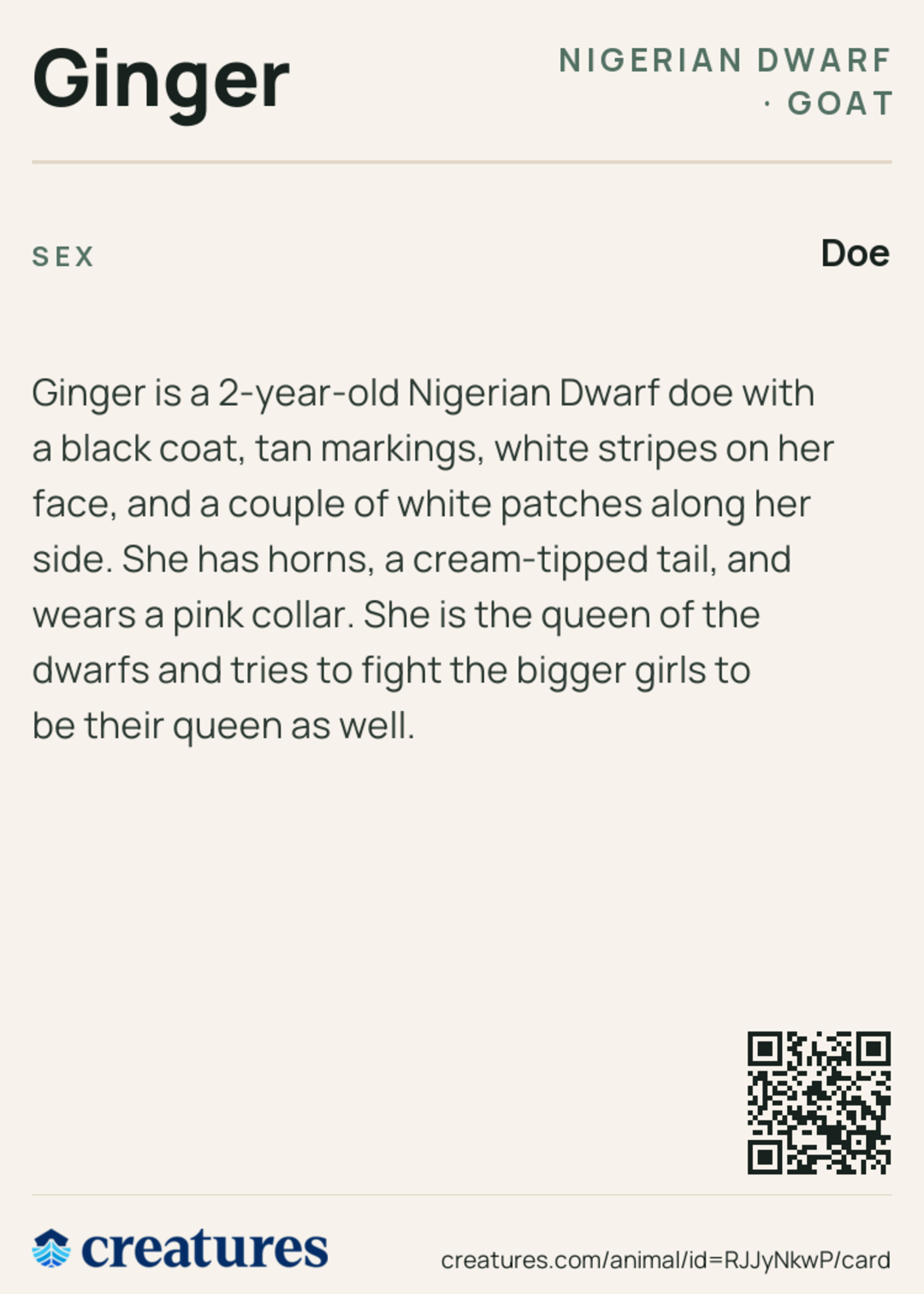 Ginger Creature Card back