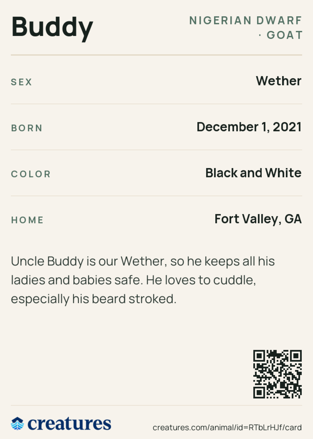 Buddy Creature Card back