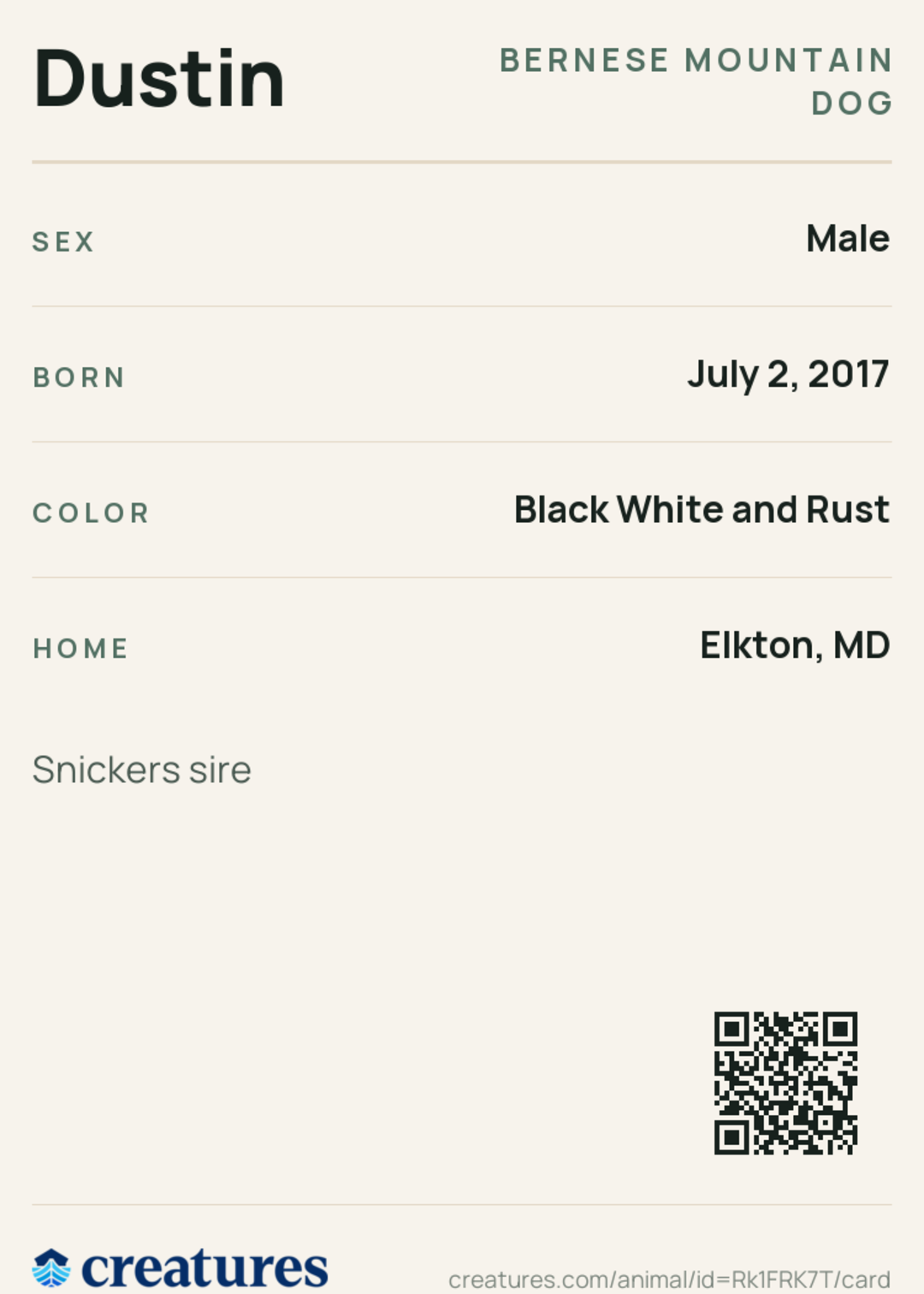 Dustin Creature Card back