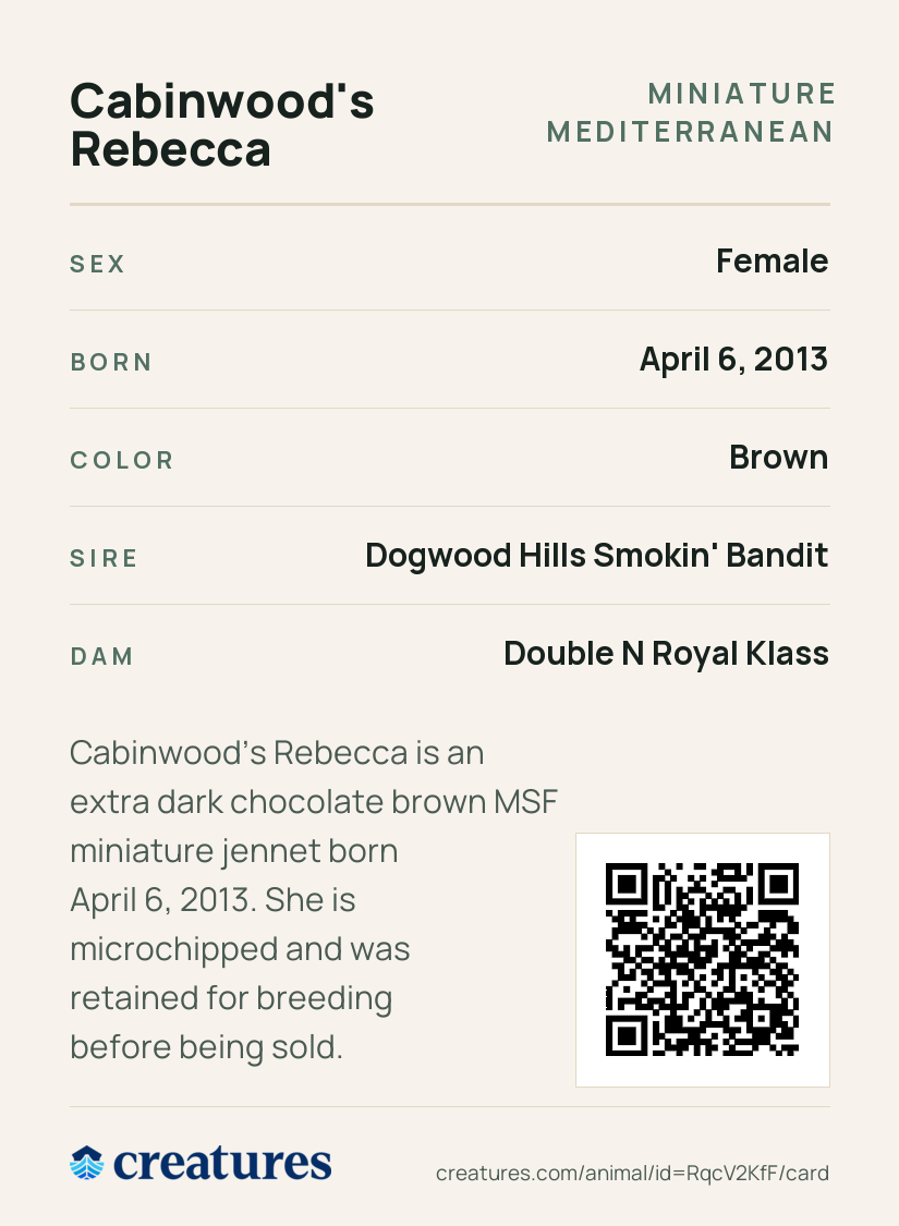 Cabinwood's Rebecca Creature Card back