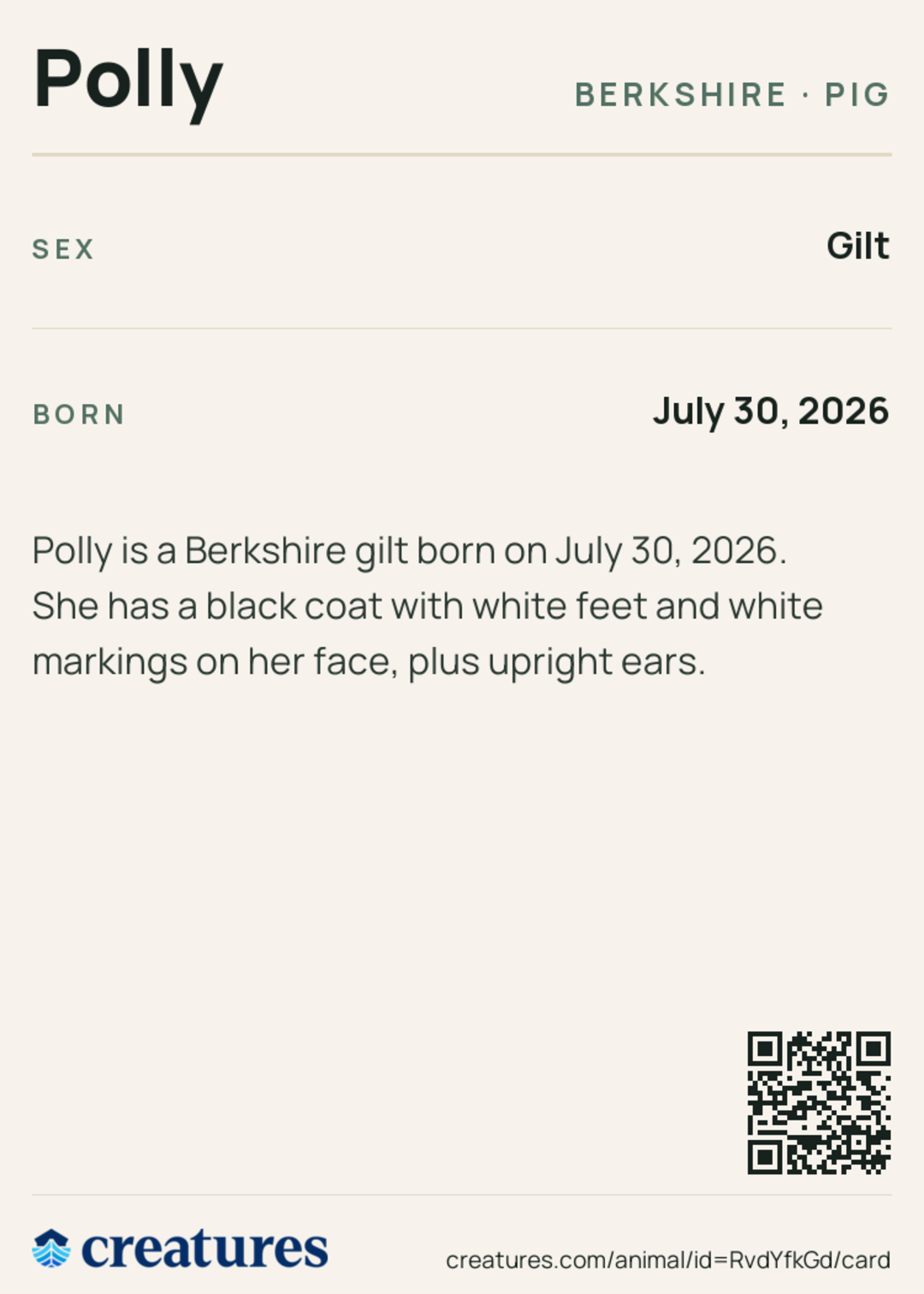 Polly Creature Card back