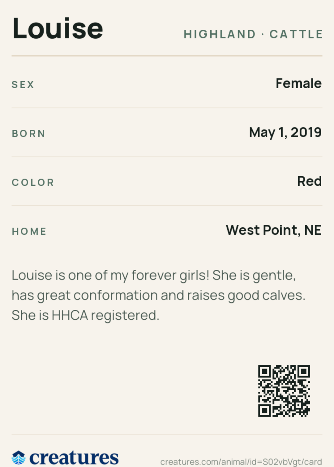 Louise Creature Card back