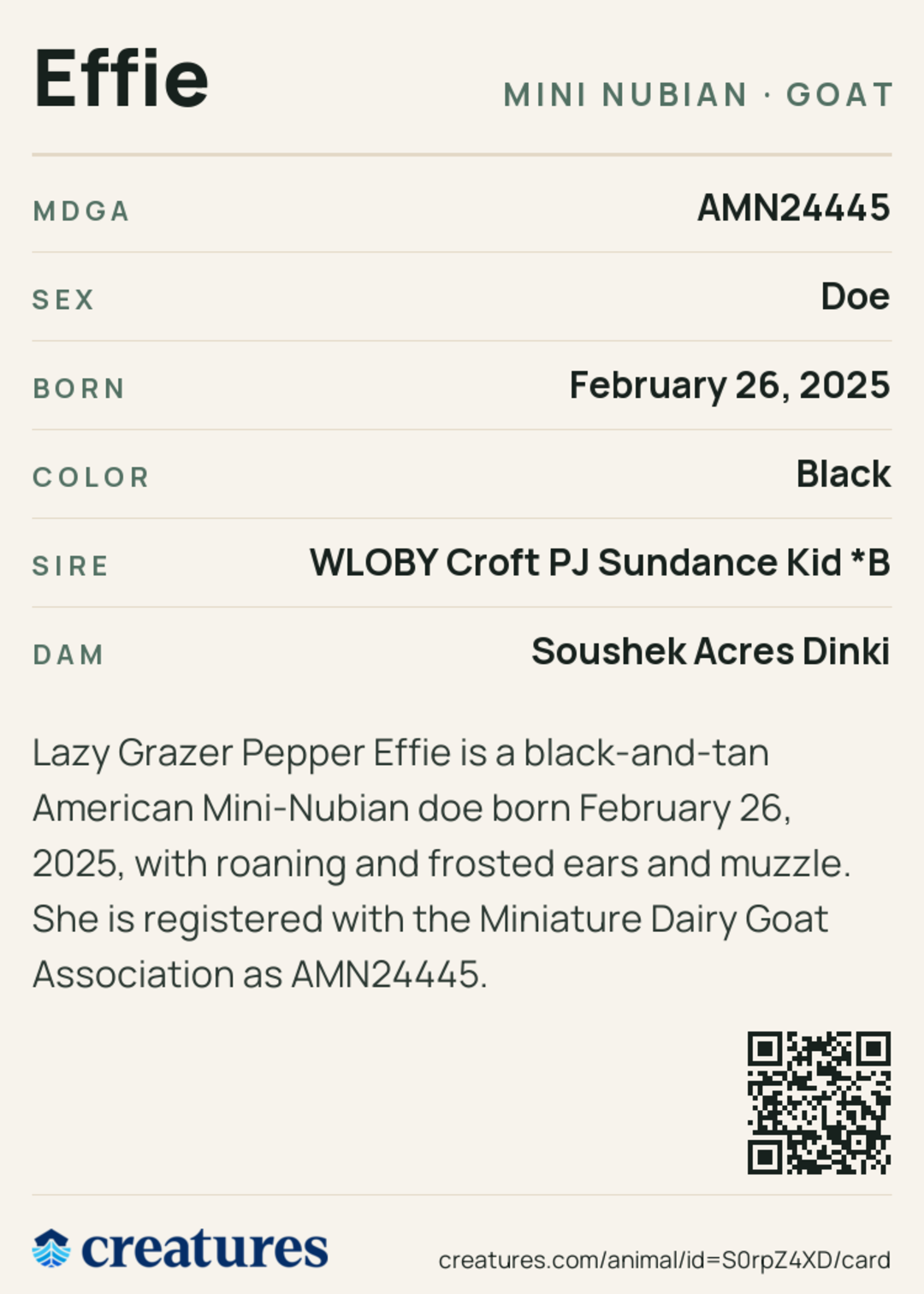 Effie Creature Card back