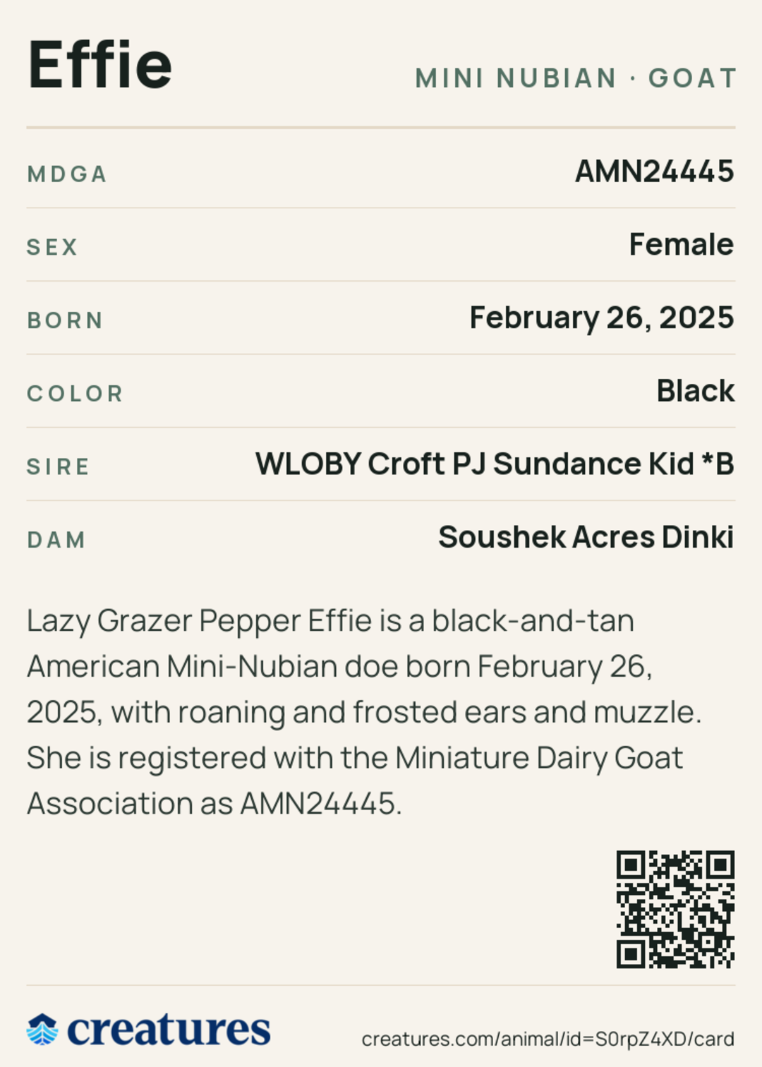 Effie Creature Card back
