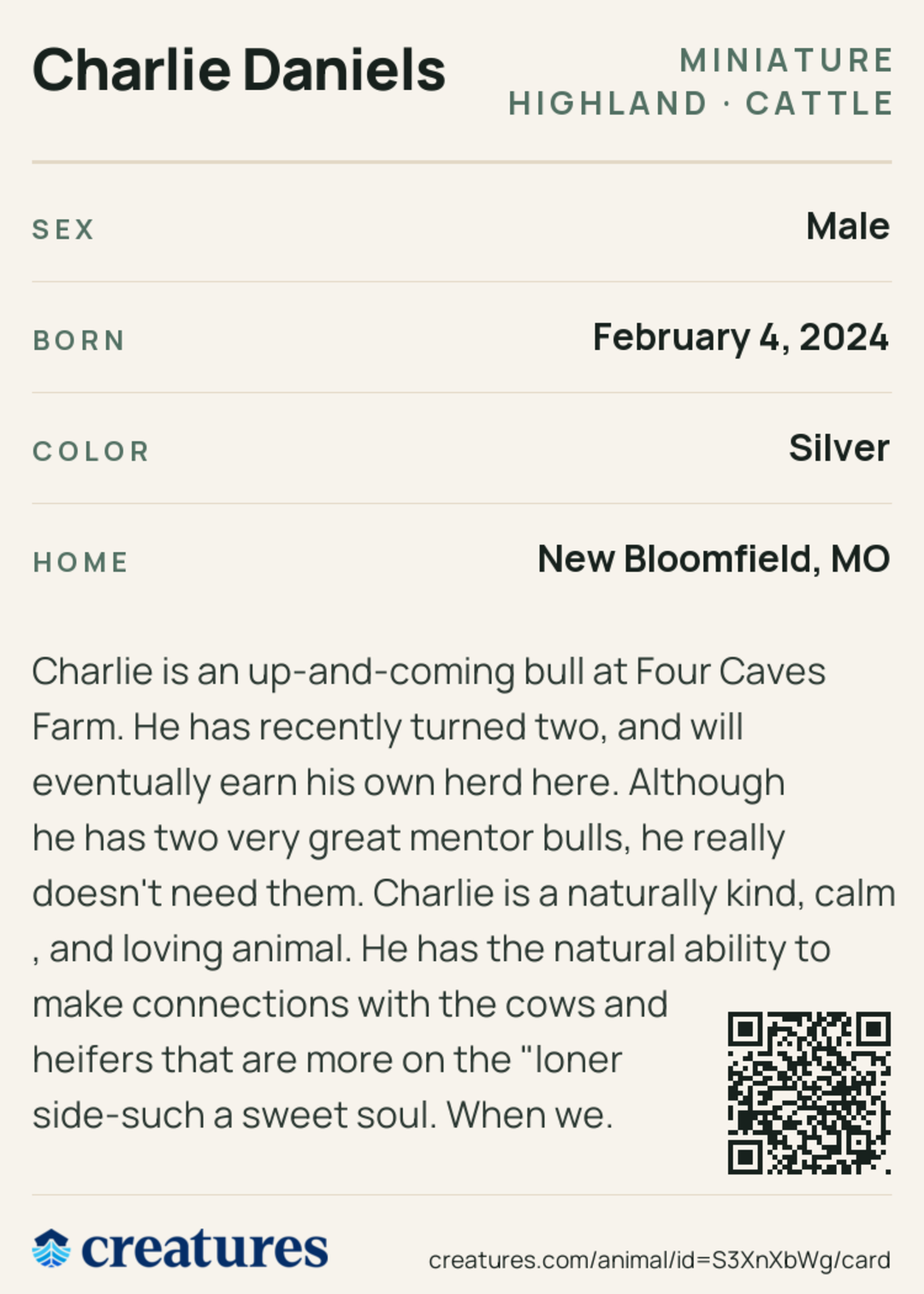 Charlie Daniels Creature Card back