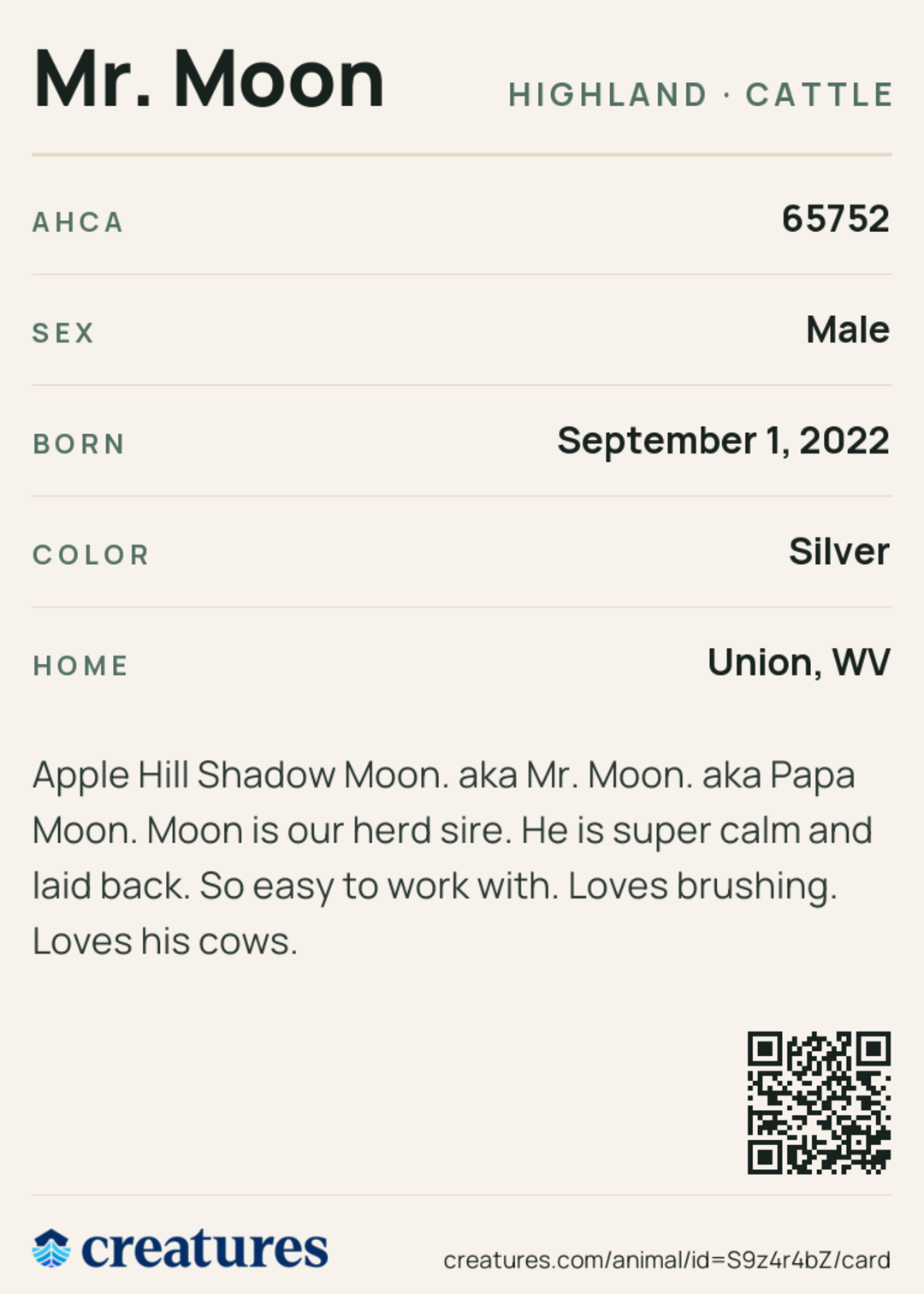 Mr. Moon Creature Card back