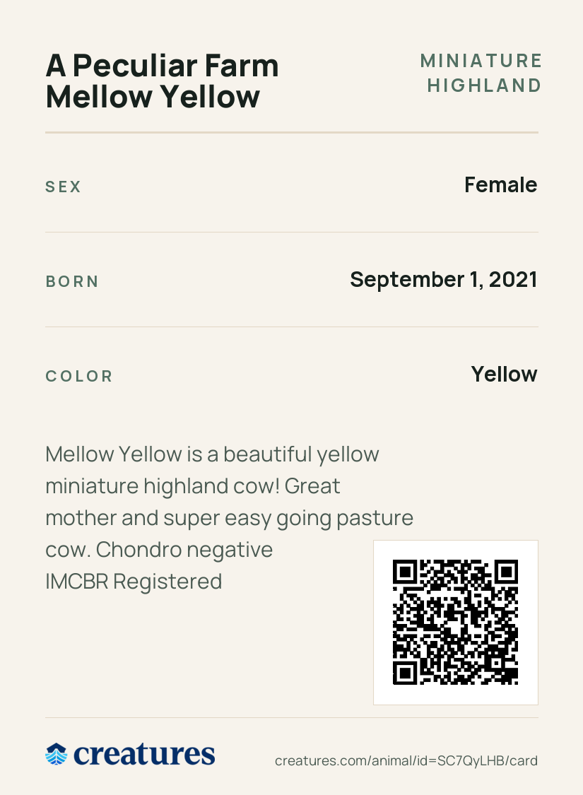 A Peculiar Farm Mellow Yellow Creature Card back