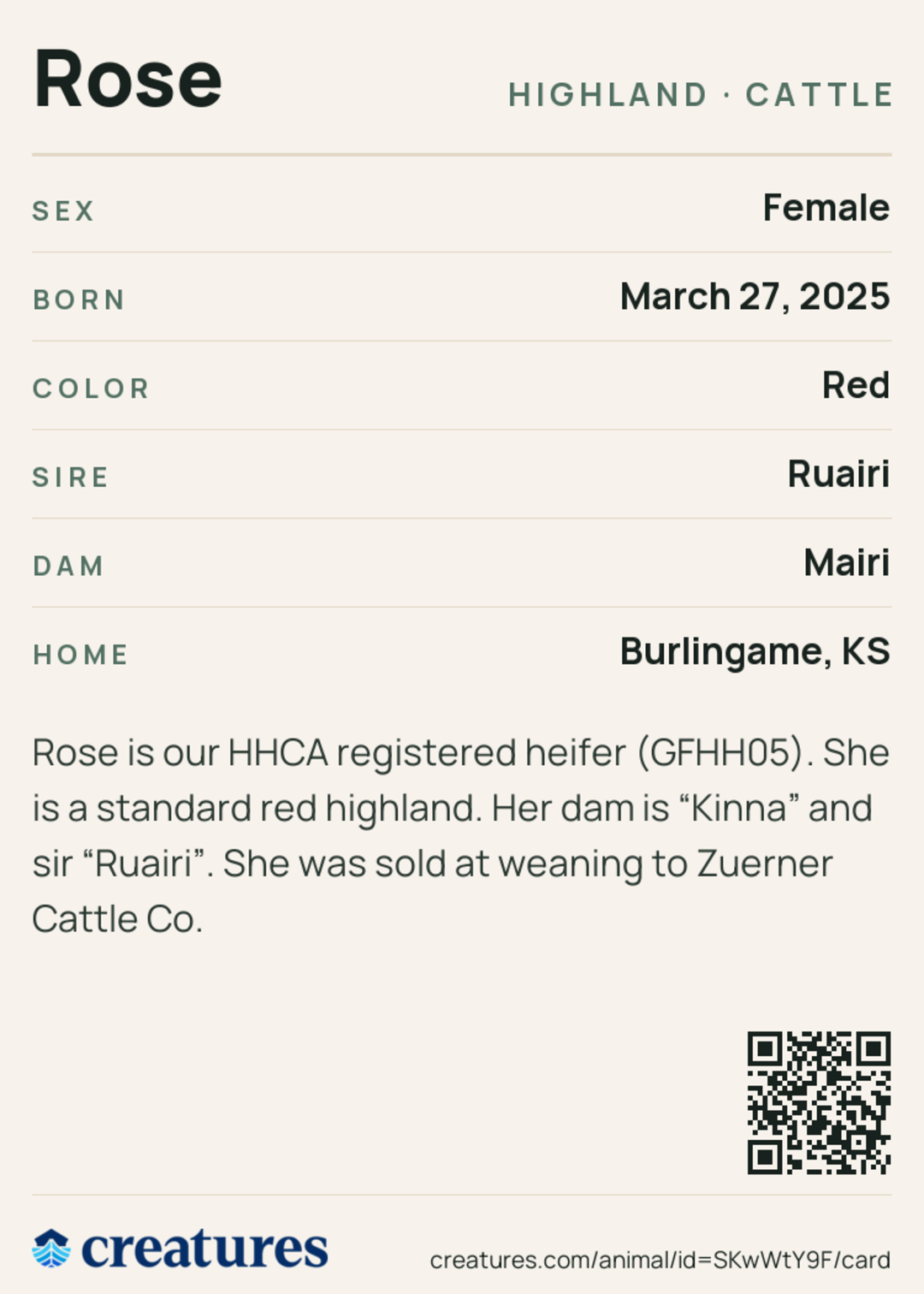 Rose Creature Card back
