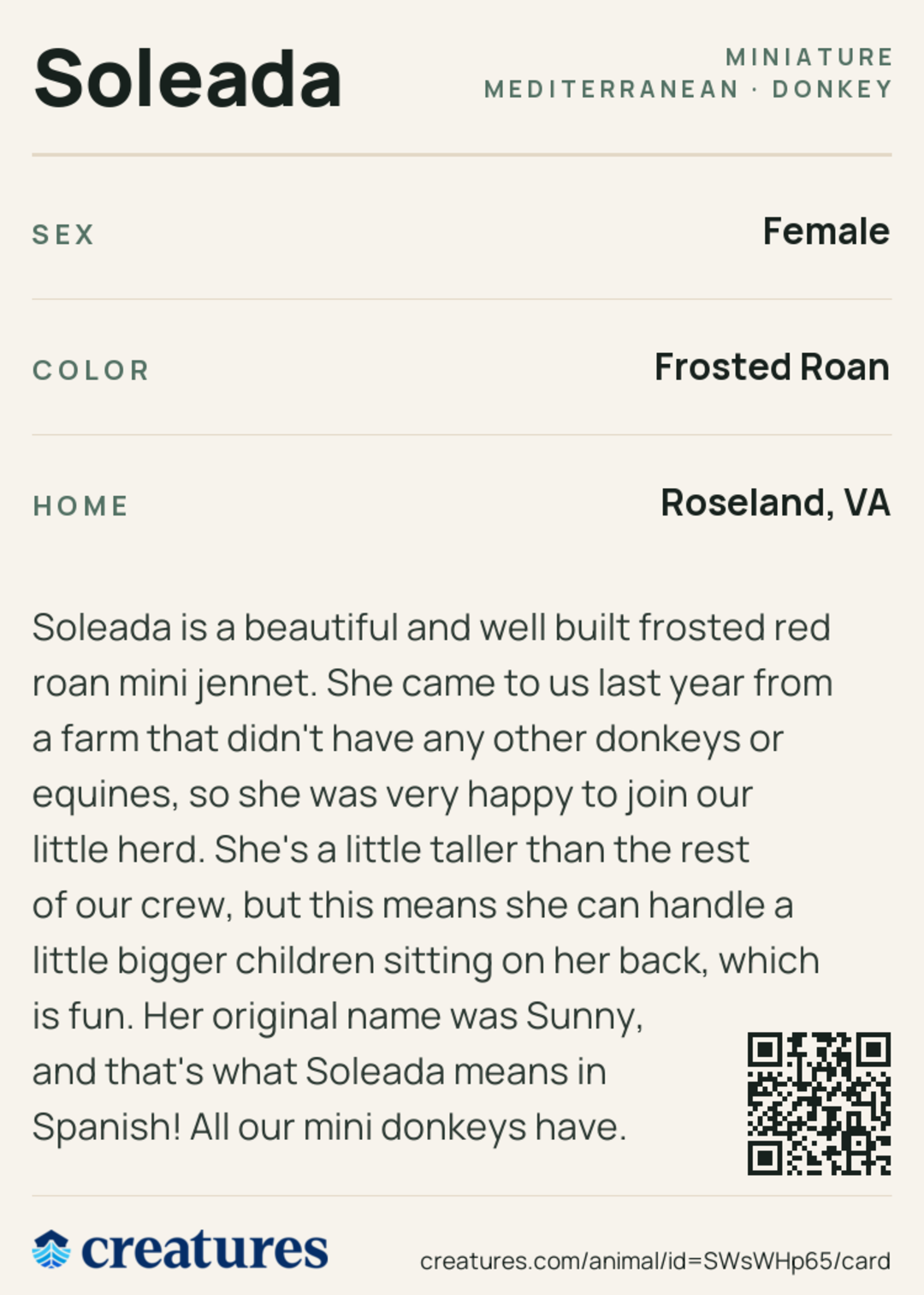 Soleada Creature Card back