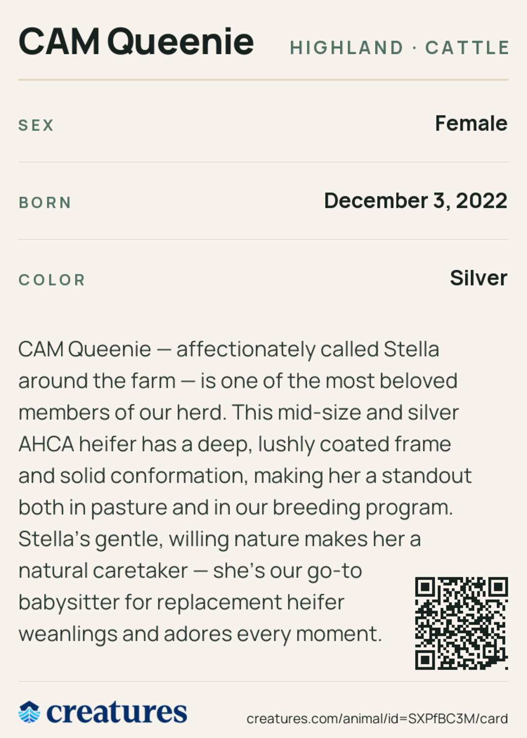 CAM Queenie Creature Card back