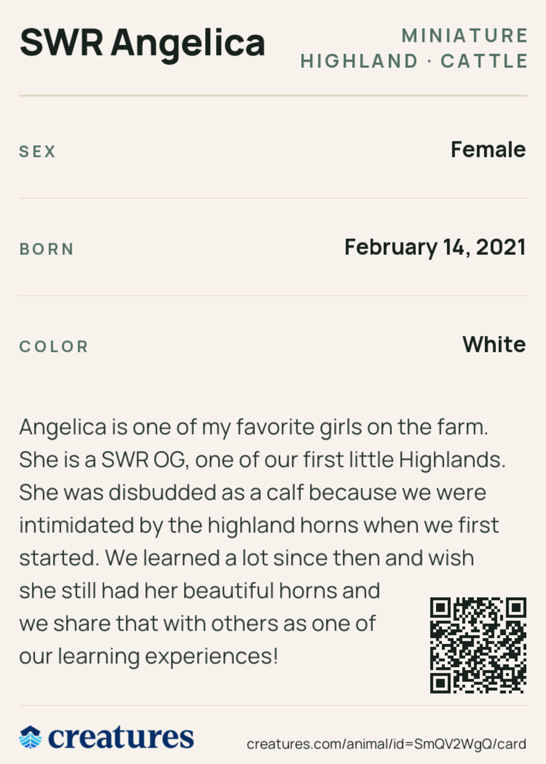 SWR Angelica Creature Card back