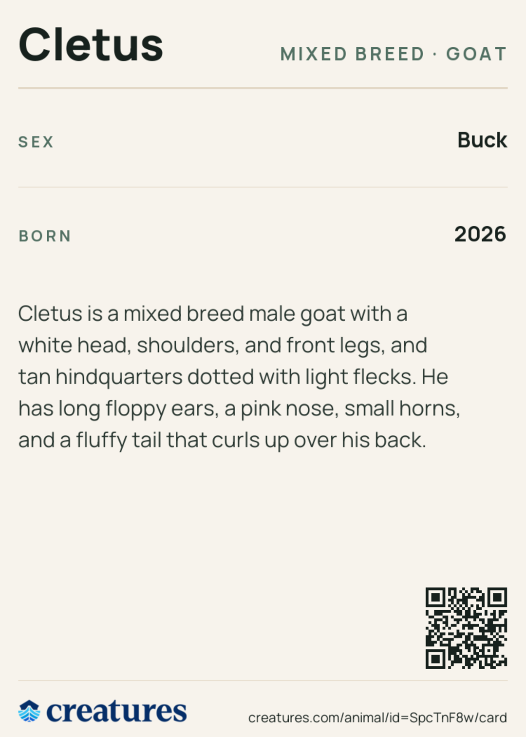Cletus Creature Card back