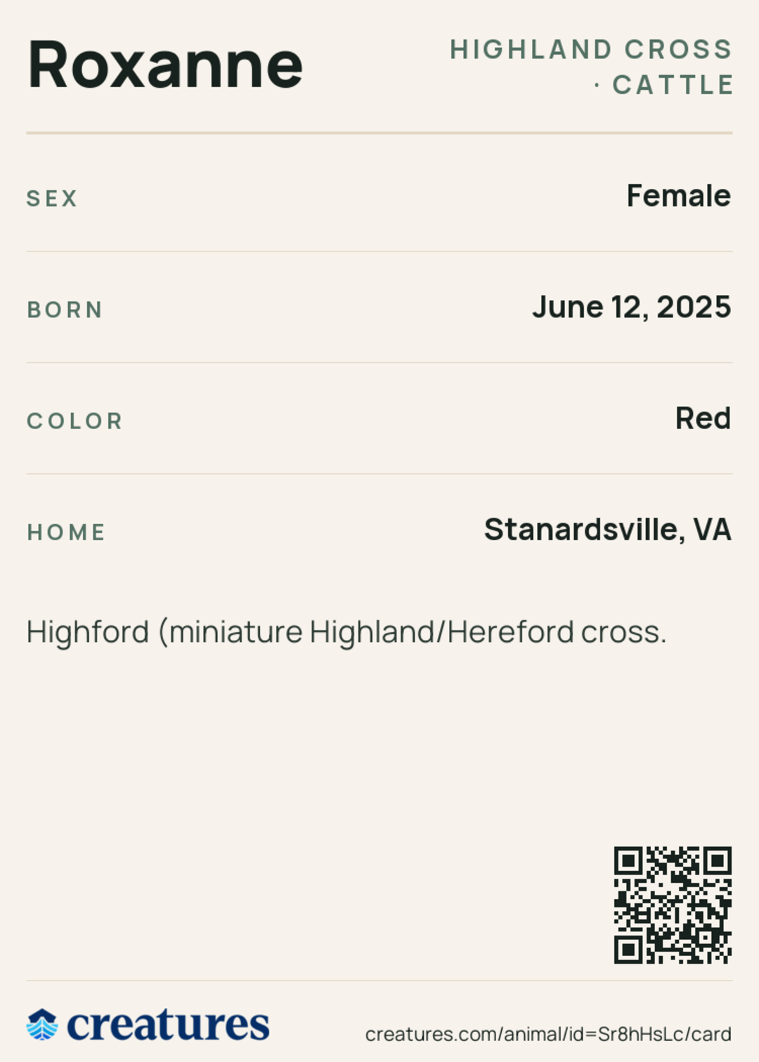 Roxanne Creature Card back