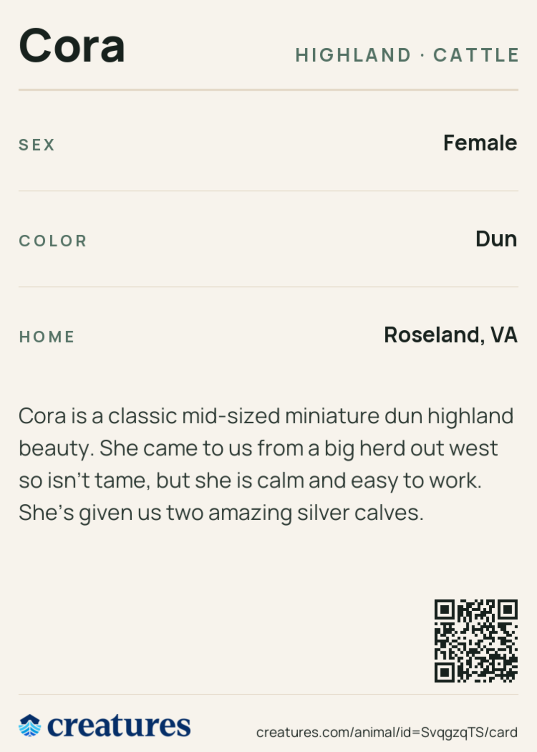 Cora Creature Card back