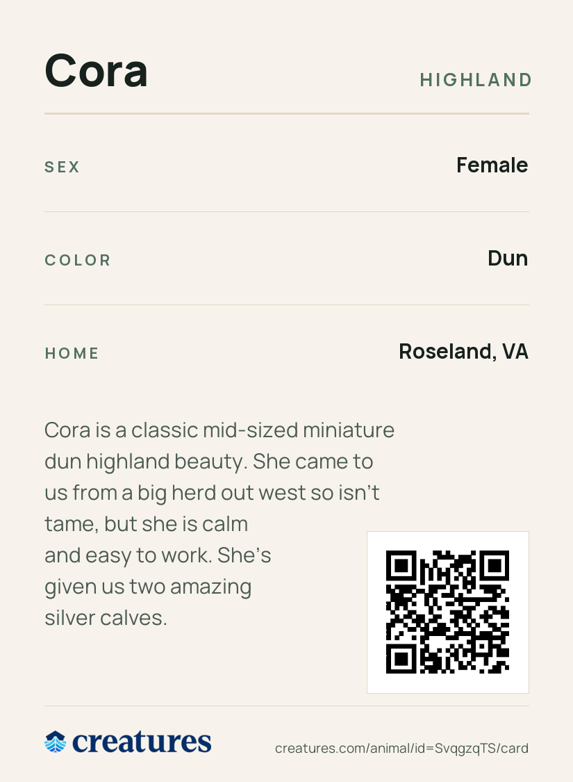 Cora Creature Card back