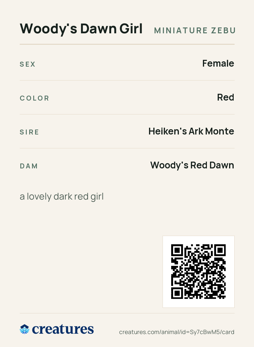 Woody's Dawn Girl Creature Card back