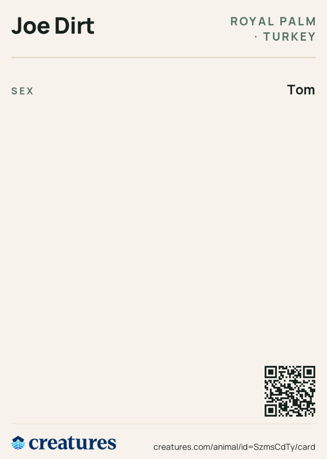 Joe Dirt Creature Card back