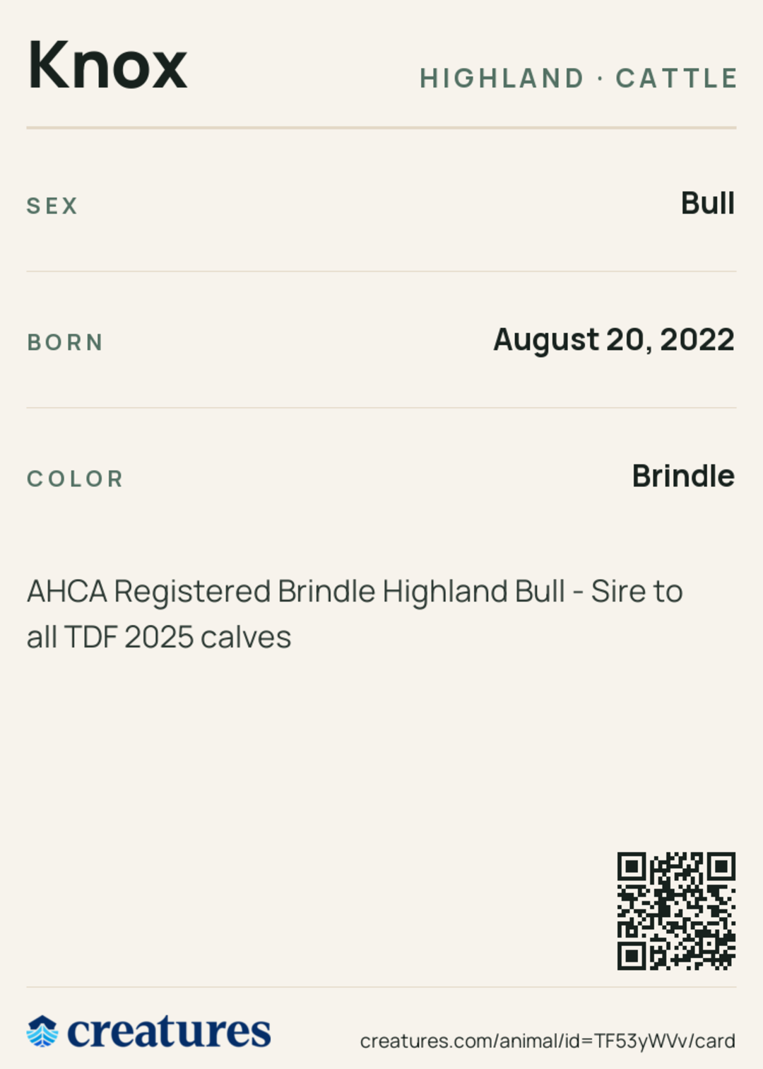 Knox Creature Card back