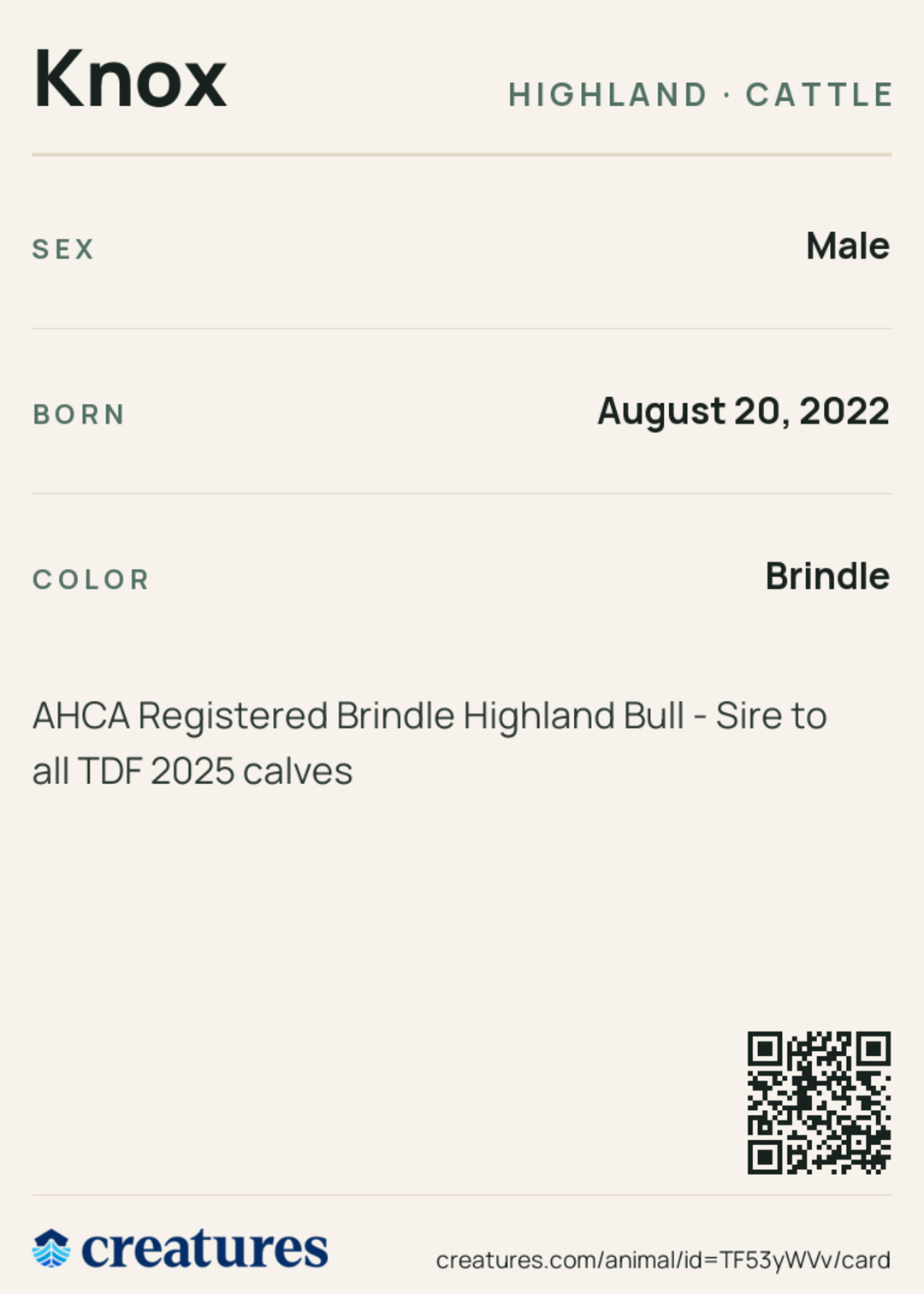 Knox Creature Card back